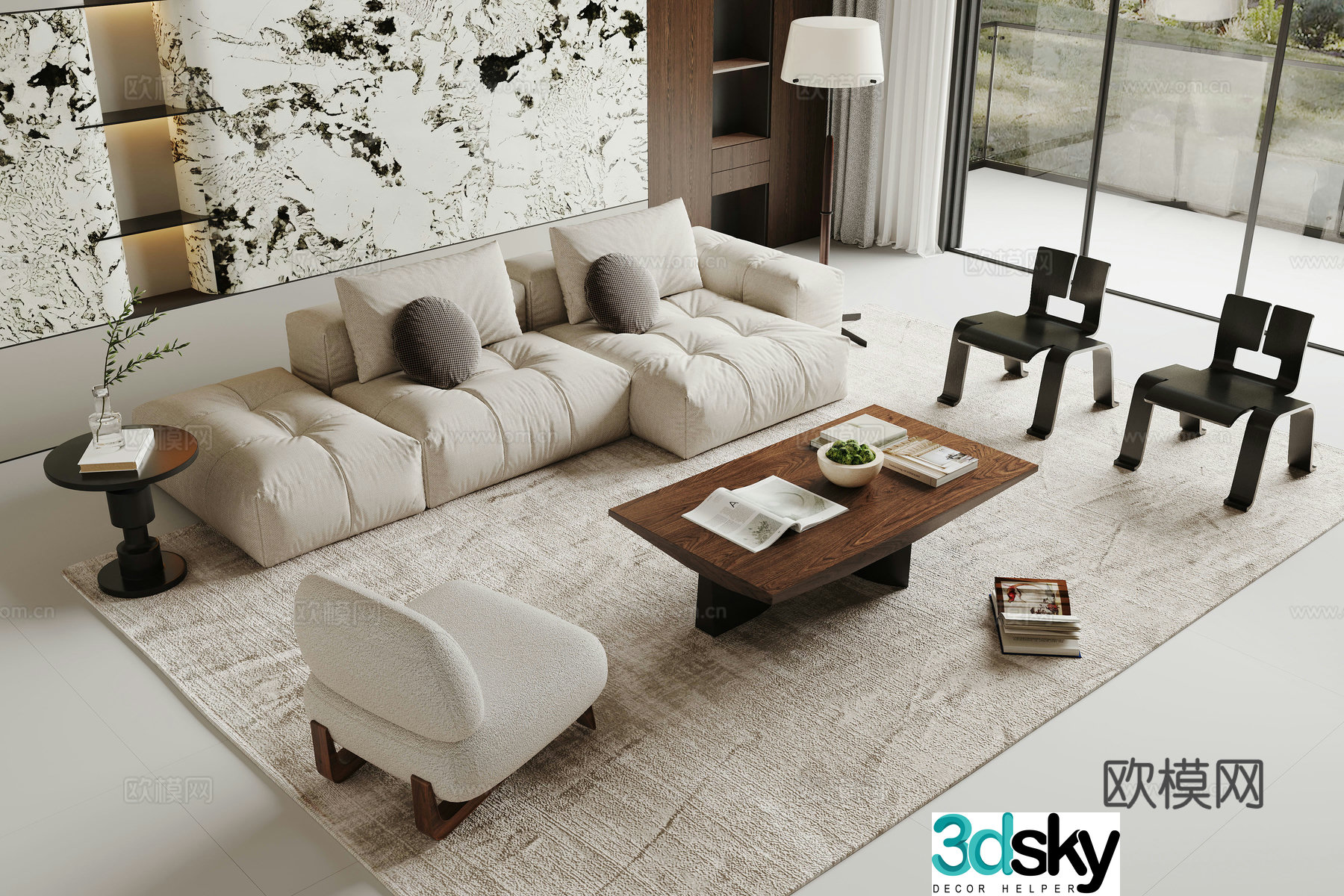 Modern sofa coffee table combination Multi-person sofa coffee table leisure chair living room sofa 3D model