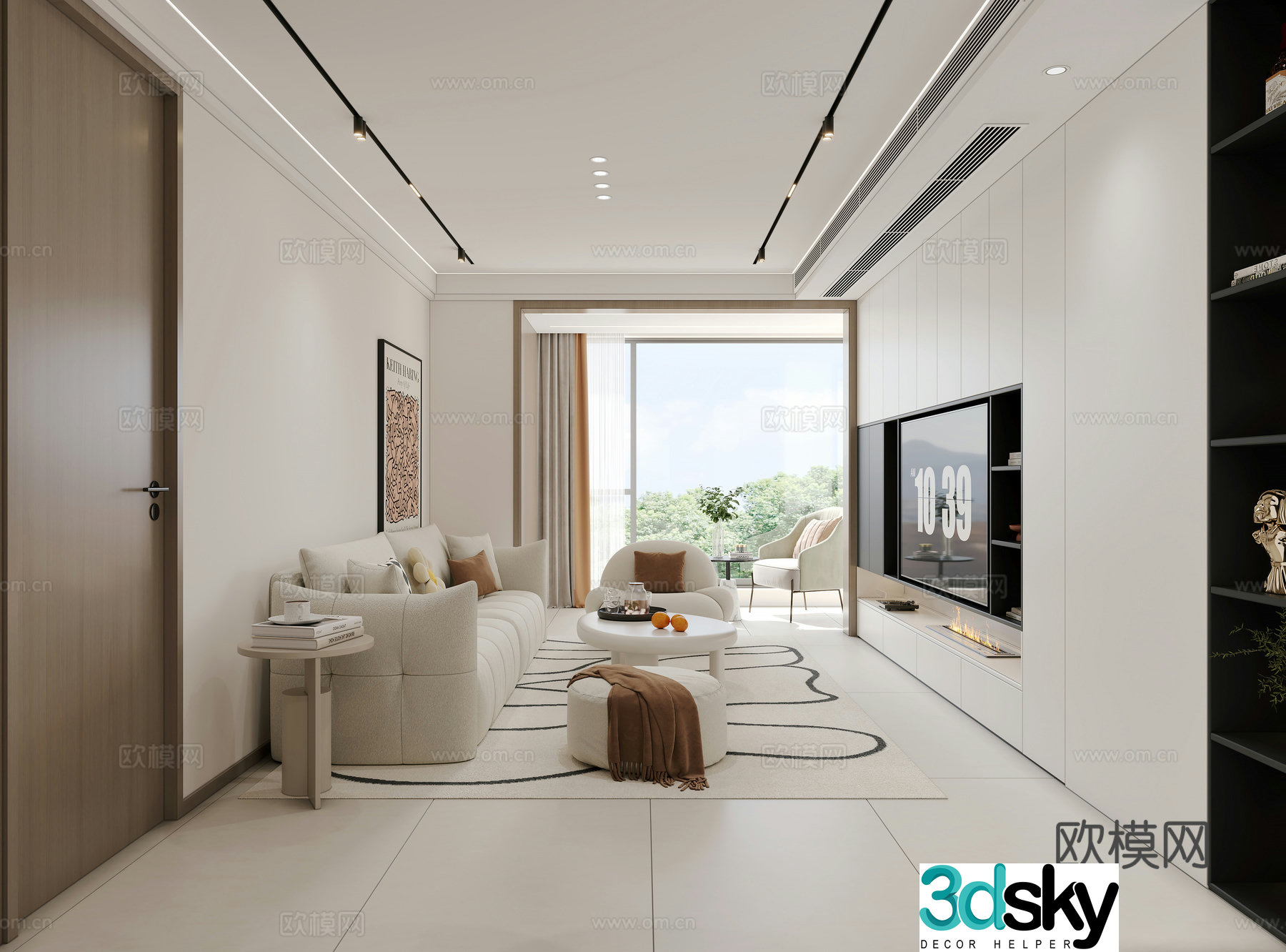 Modern living room TV background wall 3d model