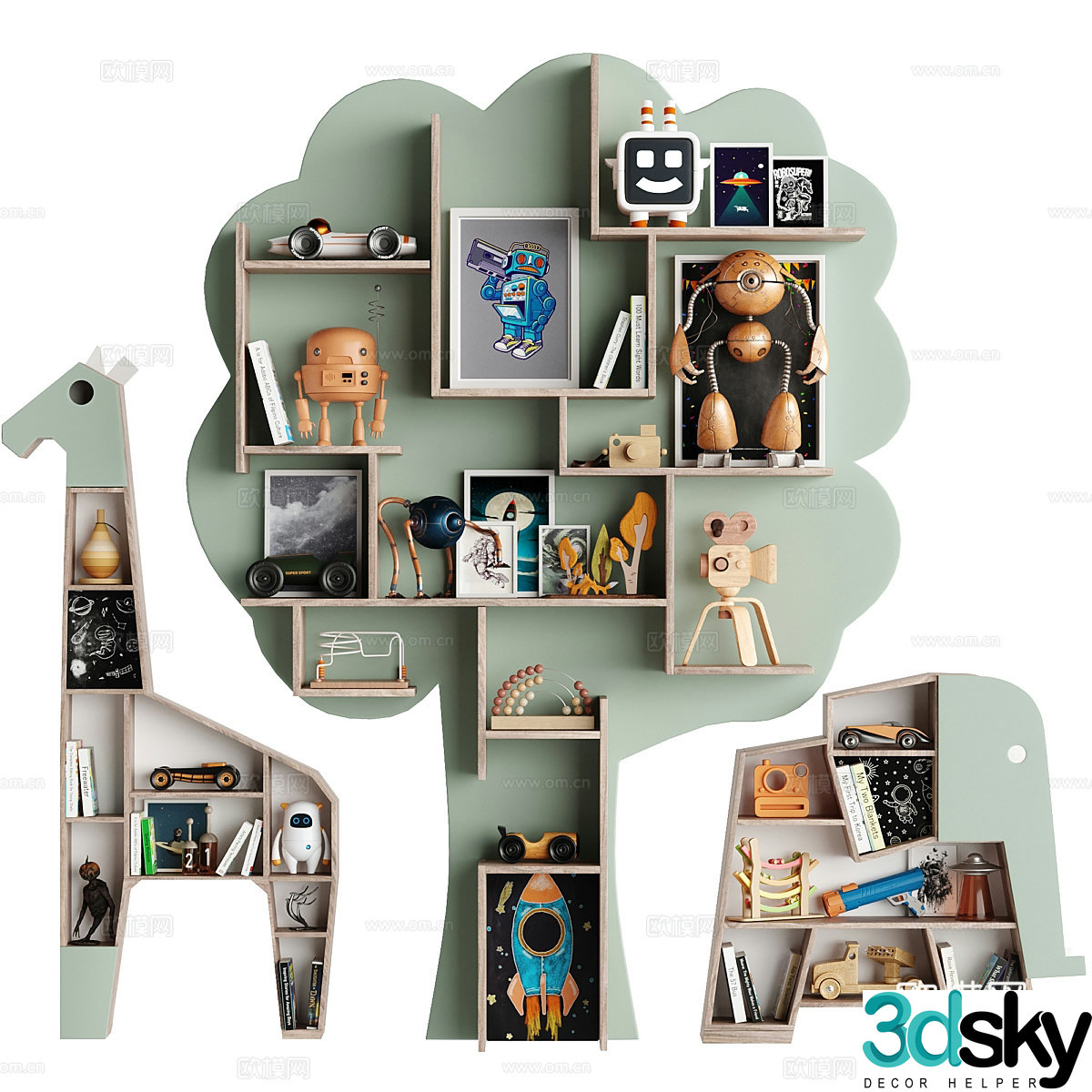 Modern cream style children’s decorative bookshelf 3d model