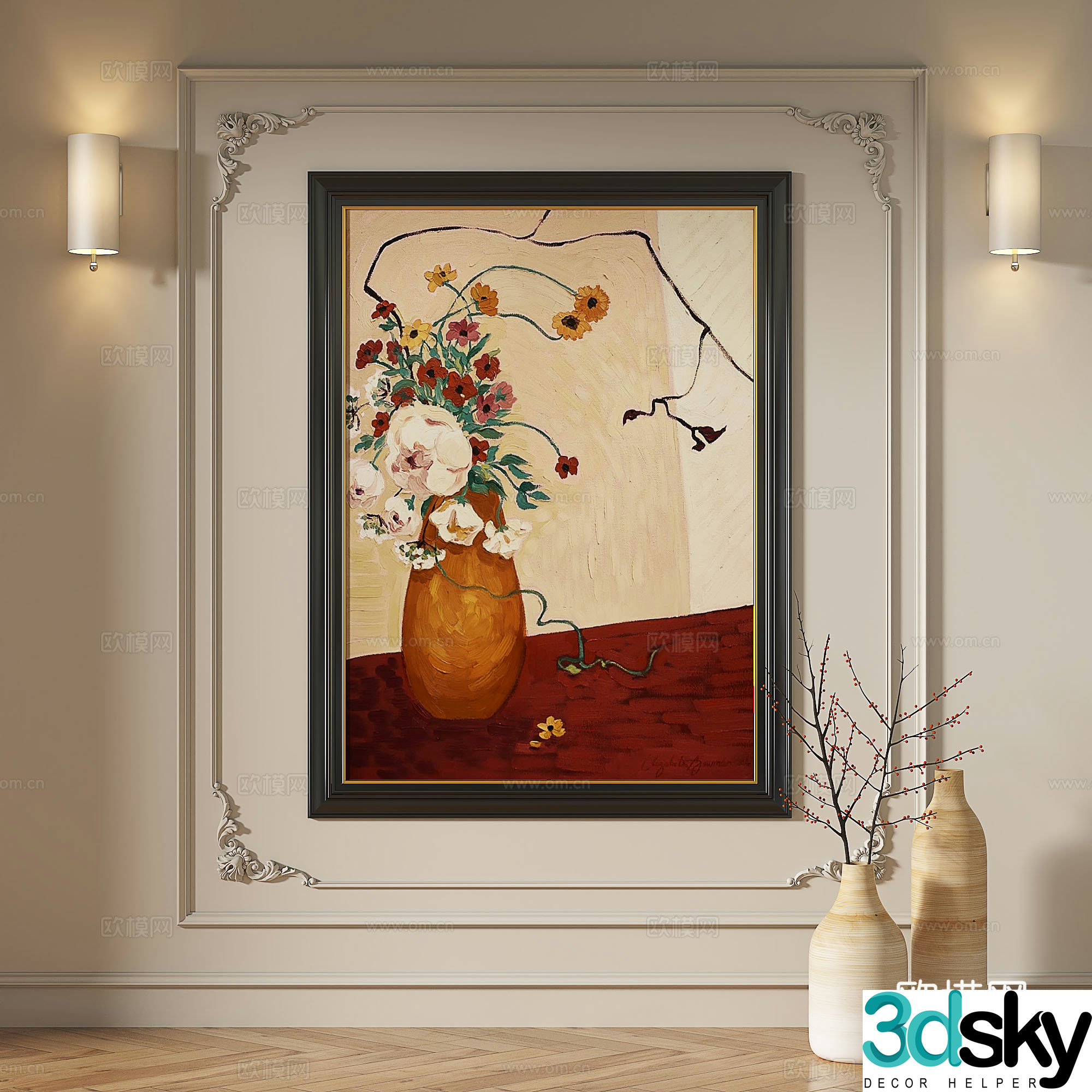 French modern retro medieval light luxury European classical simple abstract decorative painting 3d model
