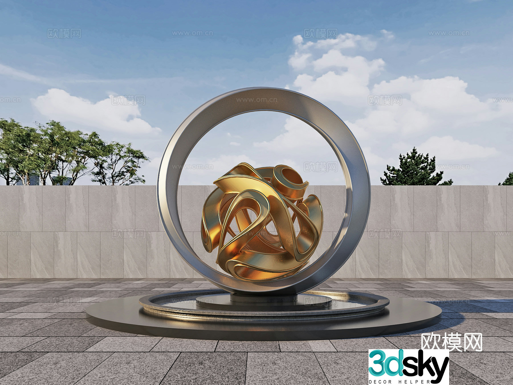 Square installation sculpture Landscape art sketch 3d model