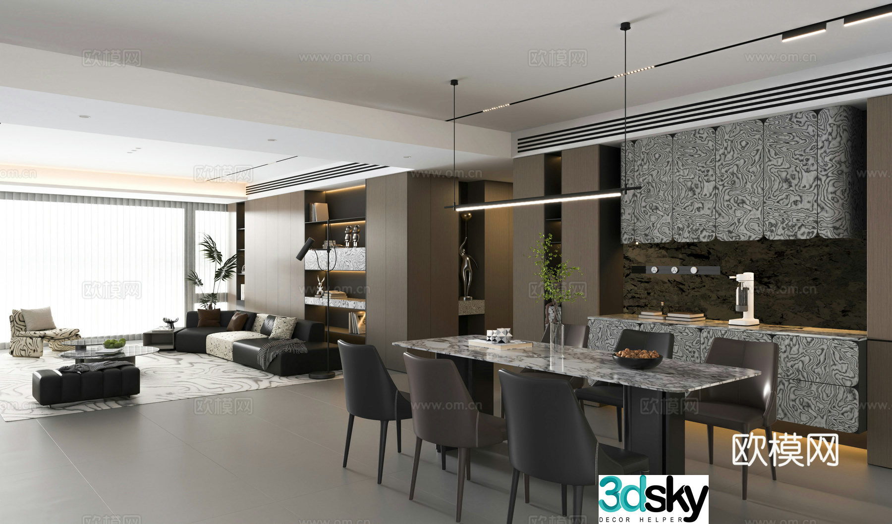 Modern Italian living restaurant Italian home living restaurant Italian sofa coffee table Italian dining table 3D model