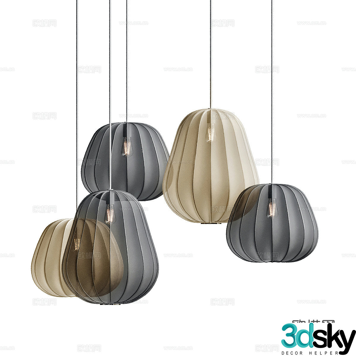 New Chinese lantern chandelier fabric chandelier 3D model