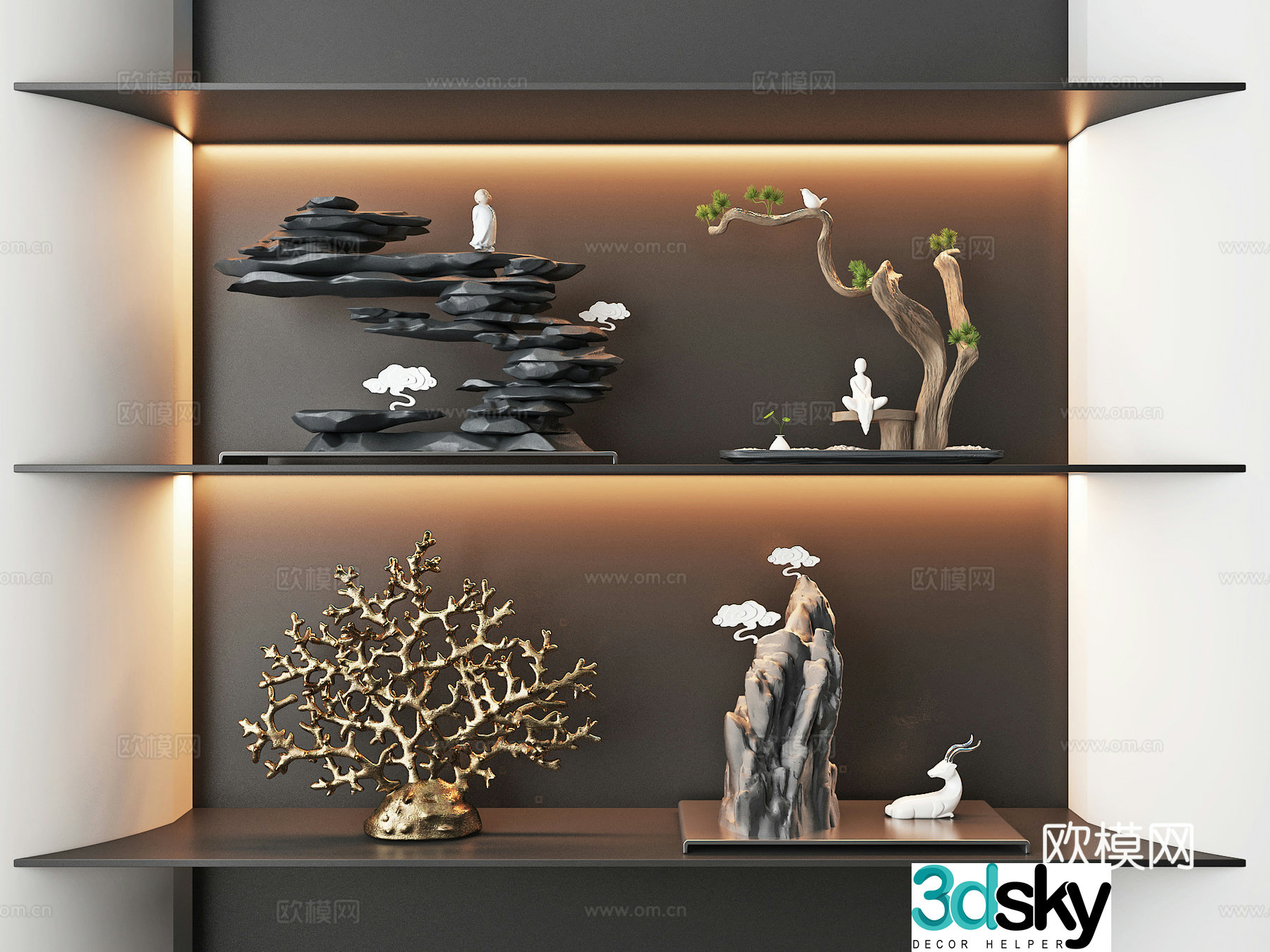 New Chinese style 3D model of sculpture ornament device