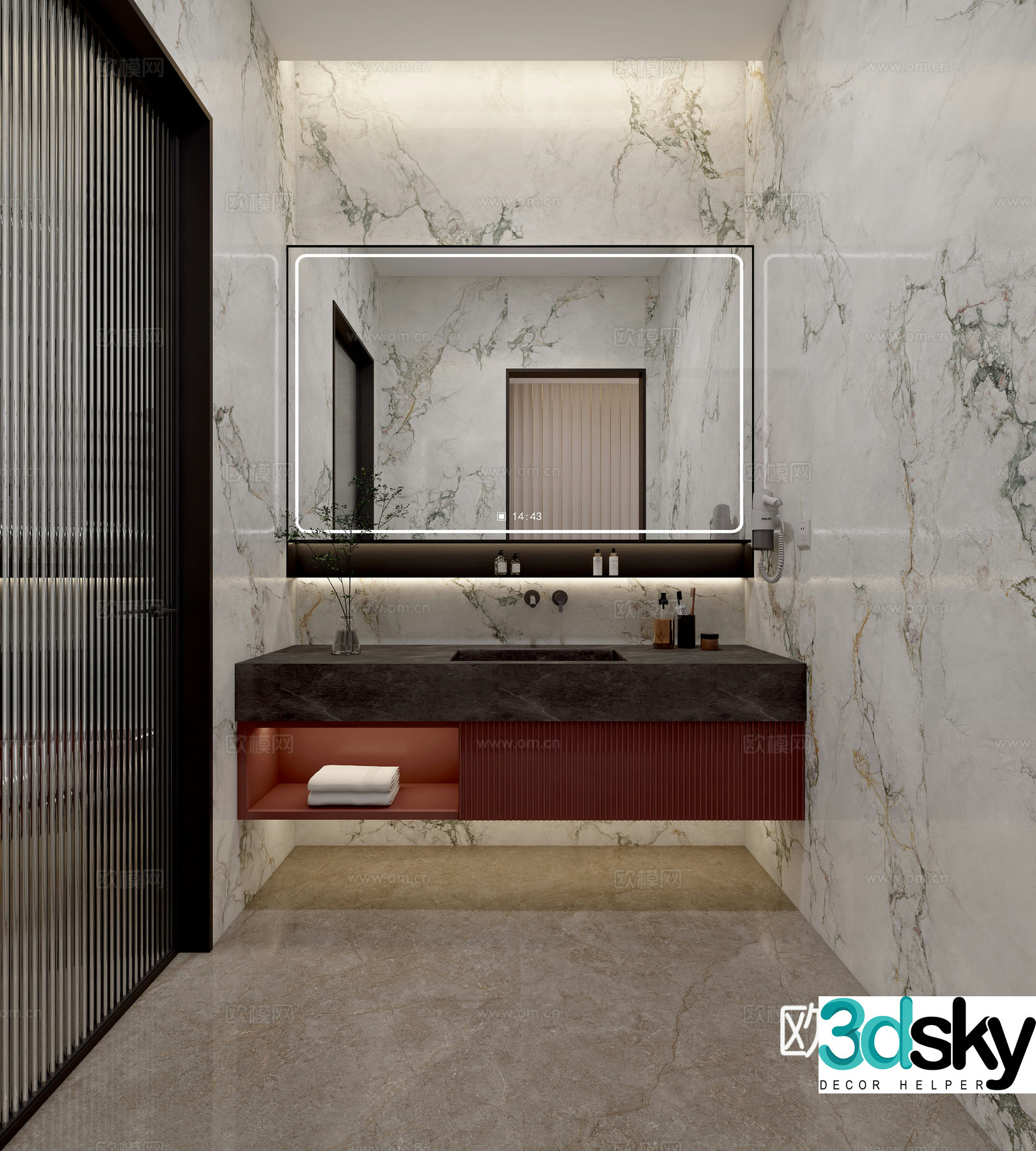 Modern light luxury bathroom dry area bathroom cabinet 3D model