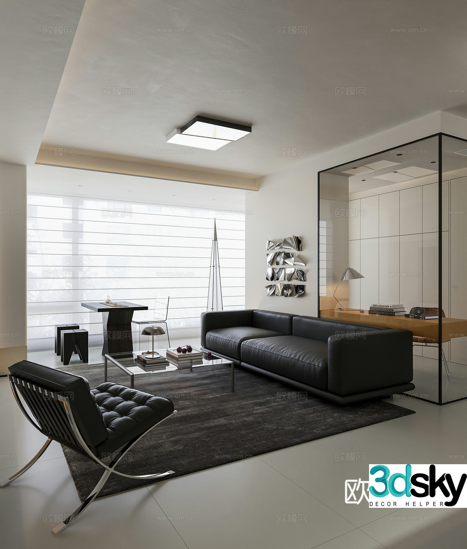 Modern minimalist living restaurant 3d model