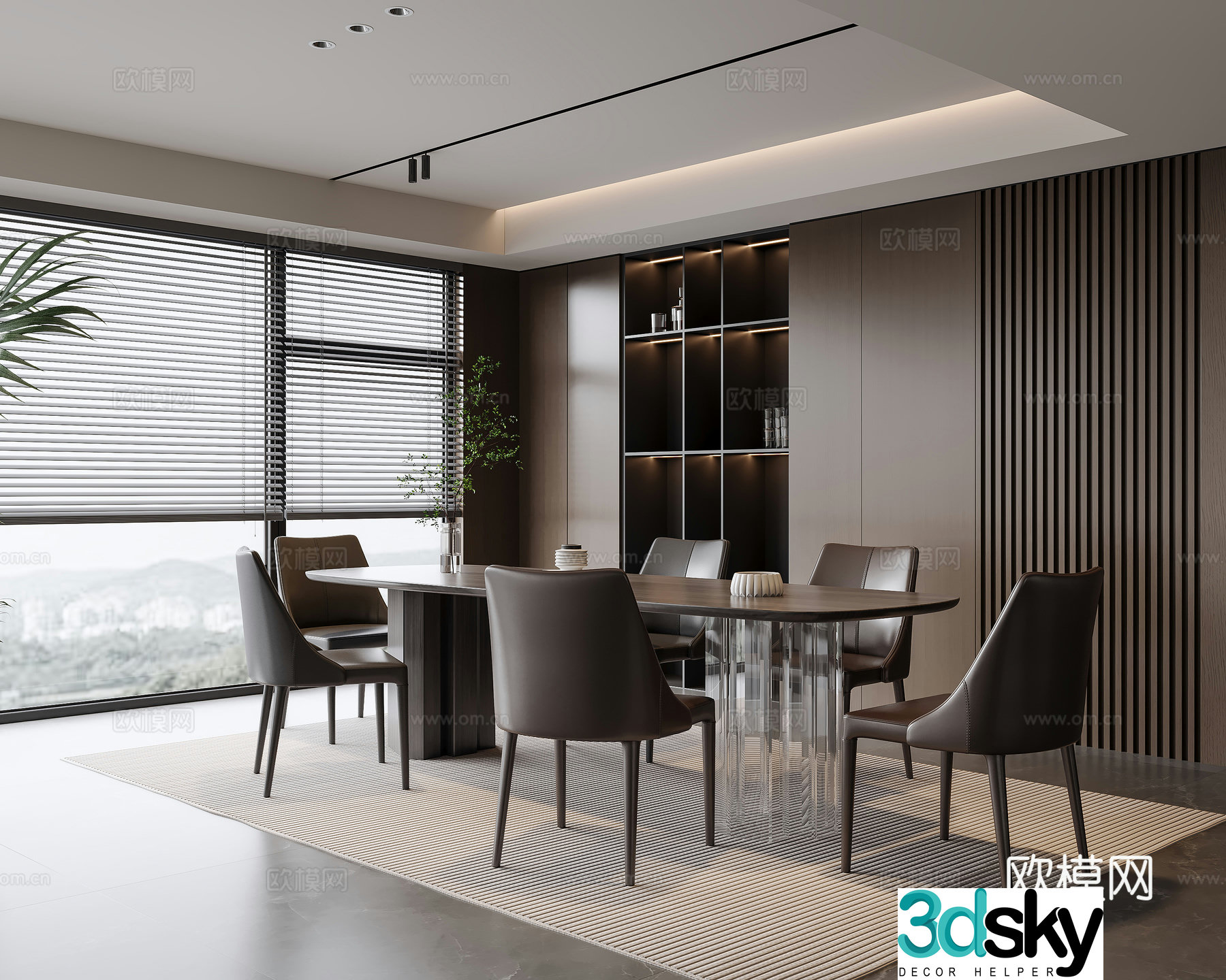Modern Italian home restaurant Dining table and chair combination Wine cabinet Chandelier ornaments Refrigerator Appliance 3D model