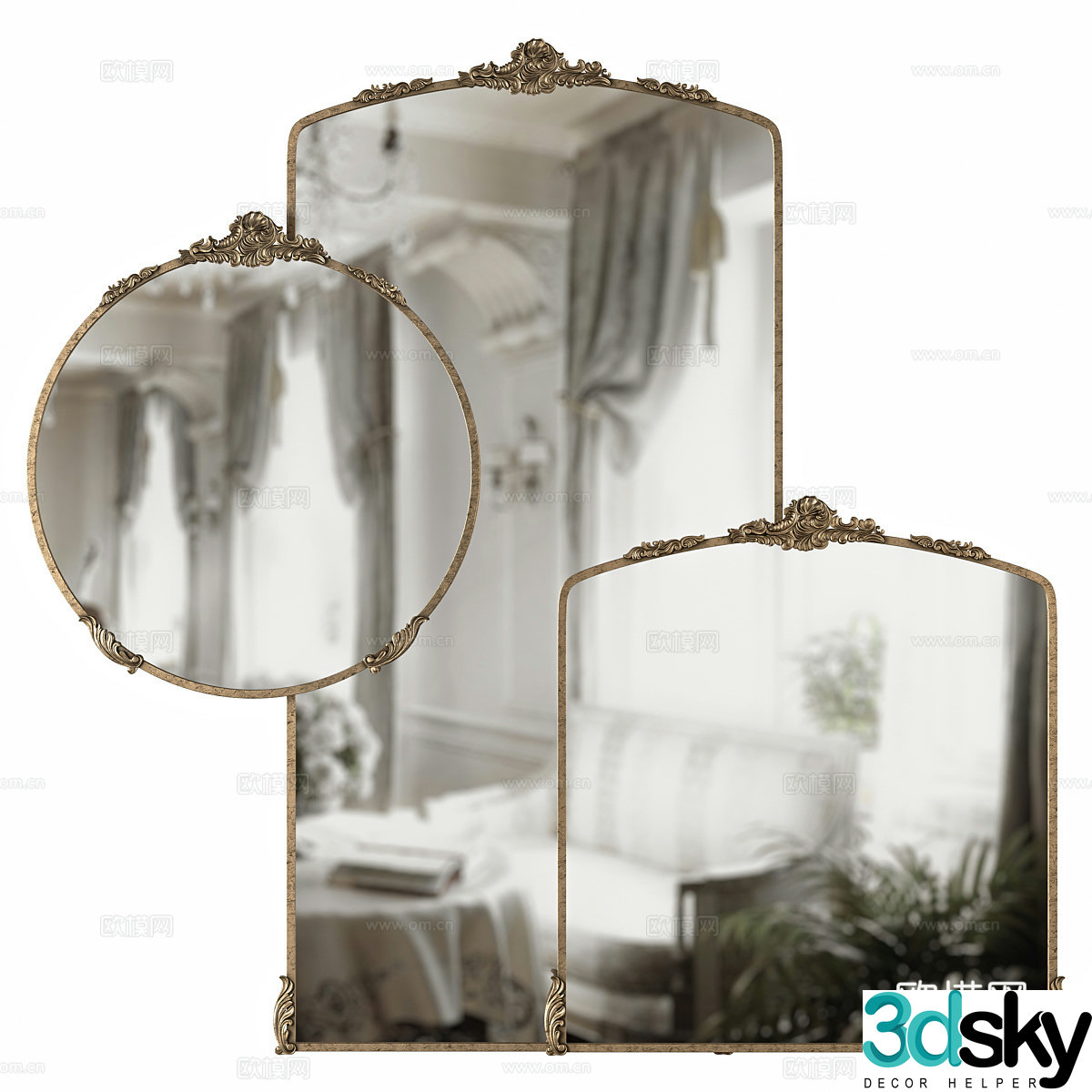 French light luxury decorative mirror 3d model