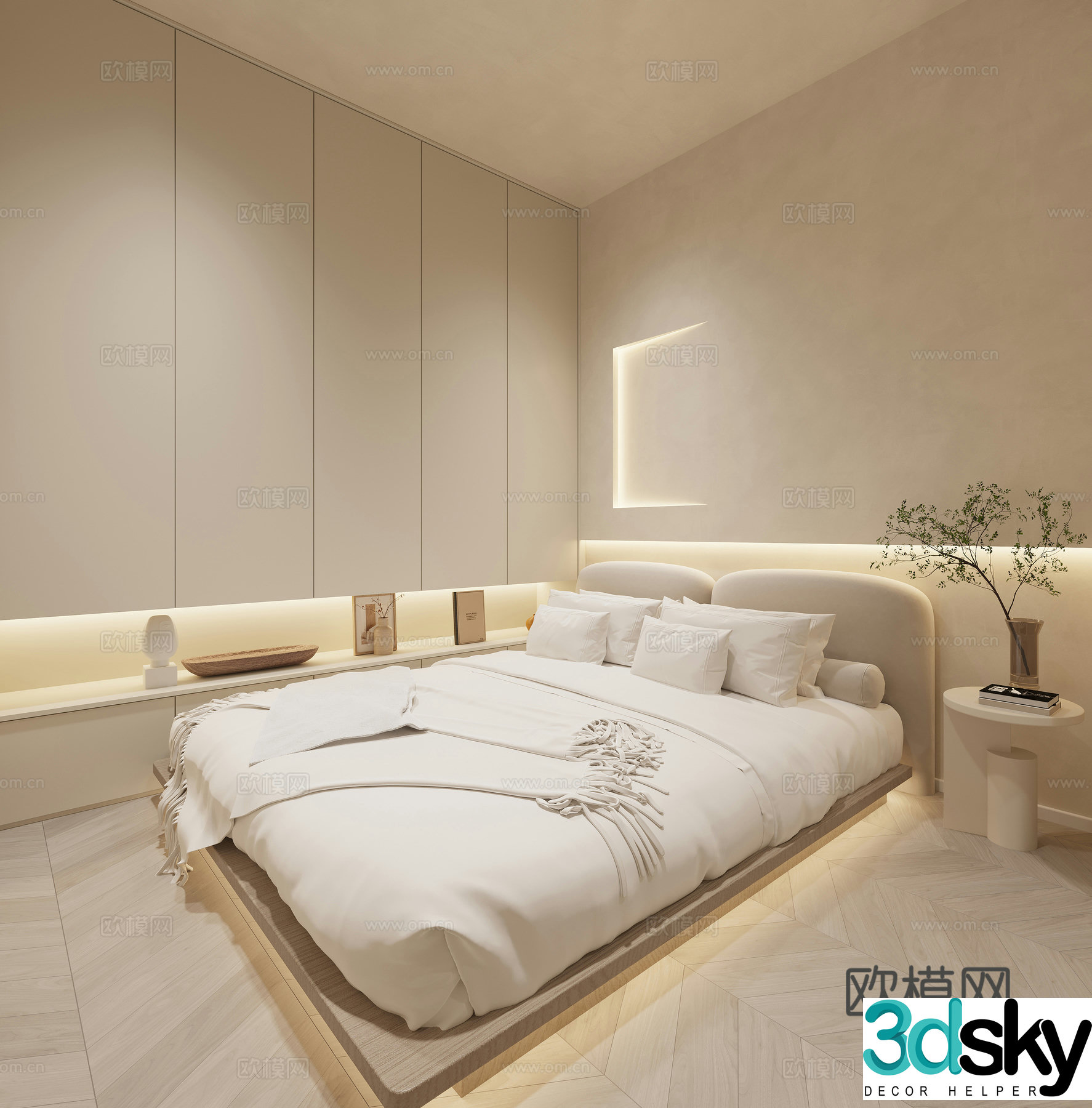 Creamy Bedroom 3d Model
