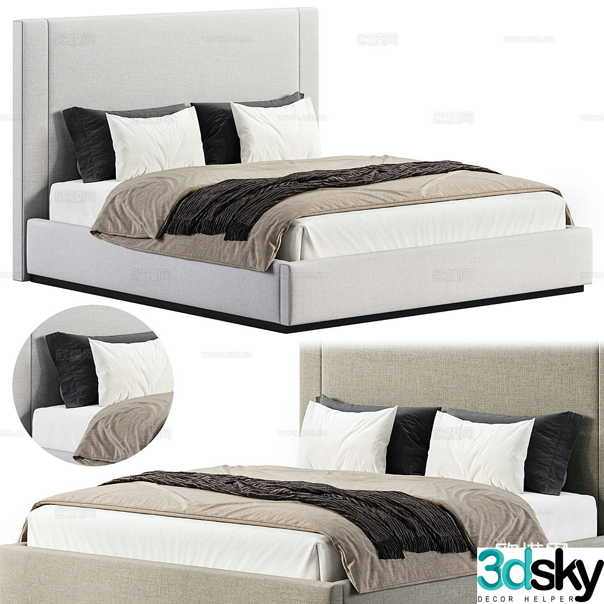 New Chinese style fabric double bed 3D model