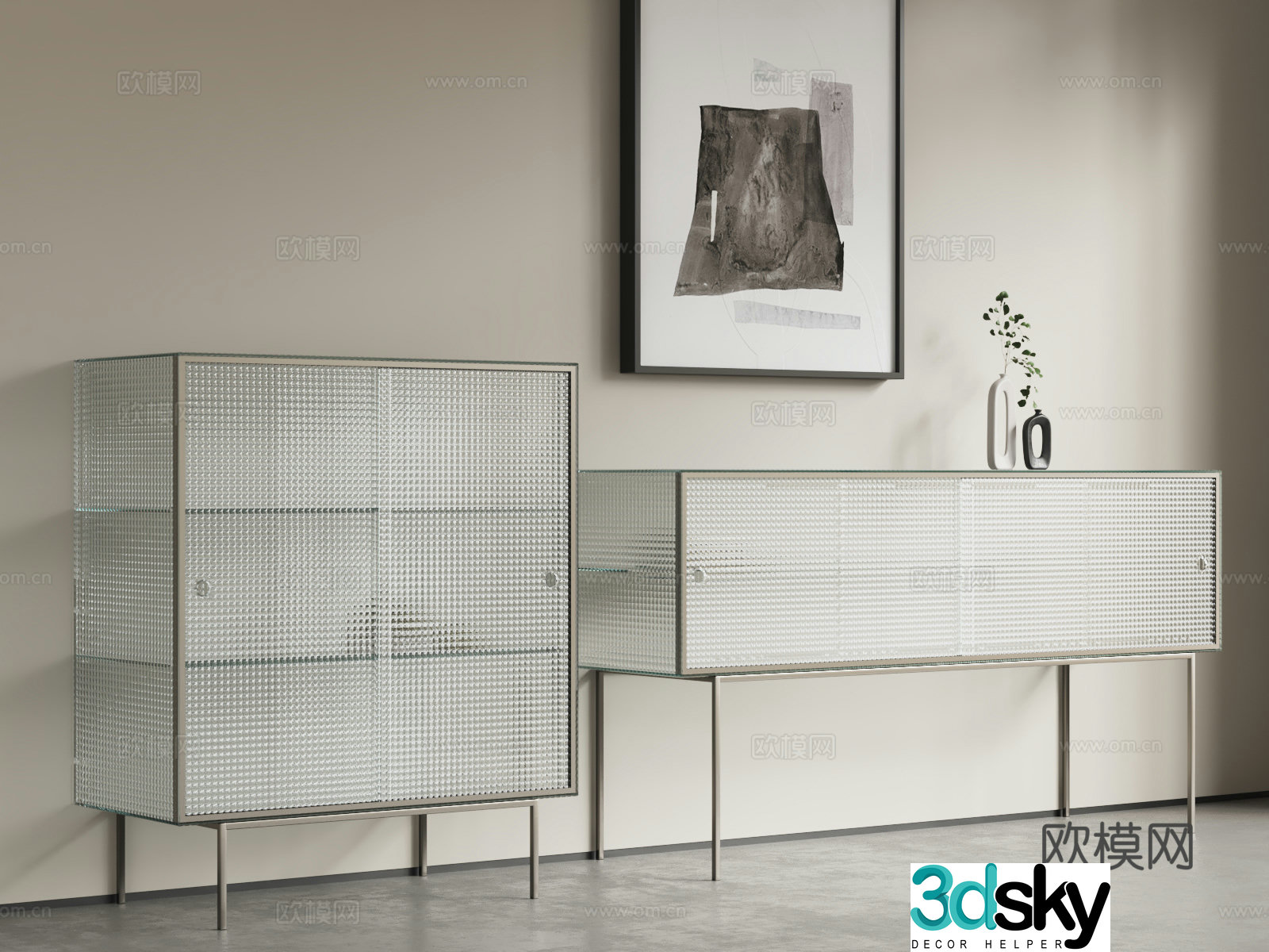 Italian glass sideboard medieval storage cabinet living room transparent storage cabinet light luxury decorative glass side 3D model