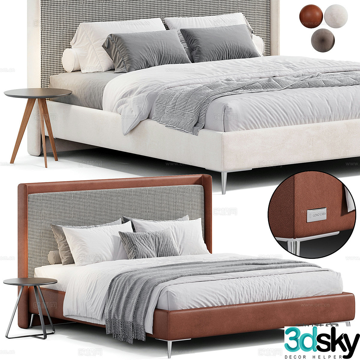 Modern Italian fabric leather double bed 3D model
