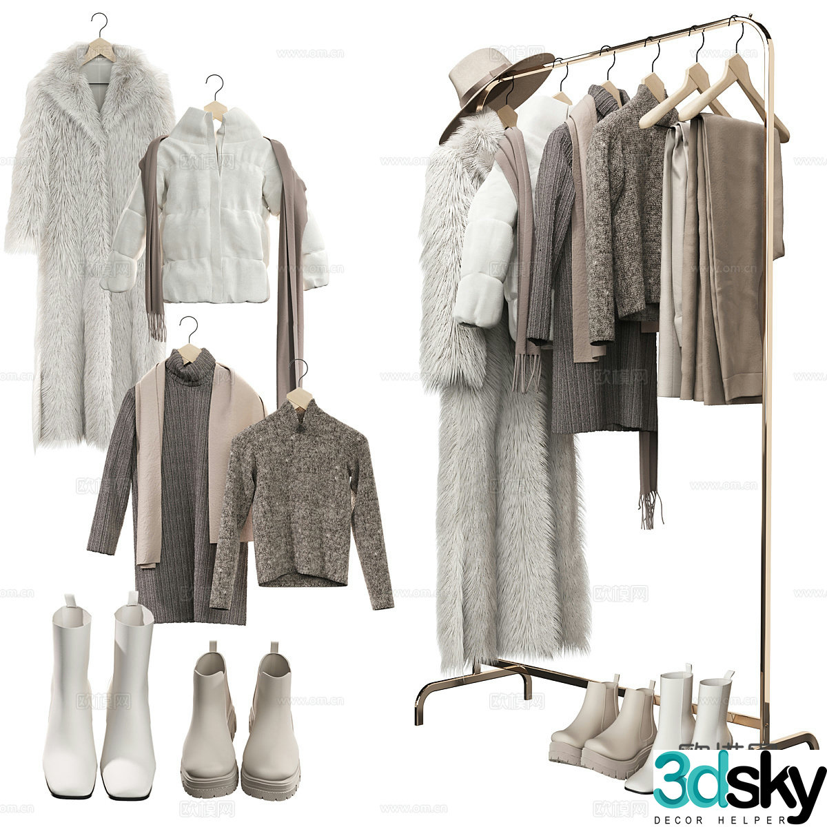 Modern clothing shoes and hats Floor-standing clothes hanger 3d model