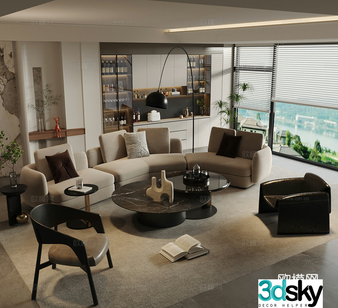 Modern Italian home living room Light luxury Italian living room Sofa coffee table combination High-end gray living room 3D model