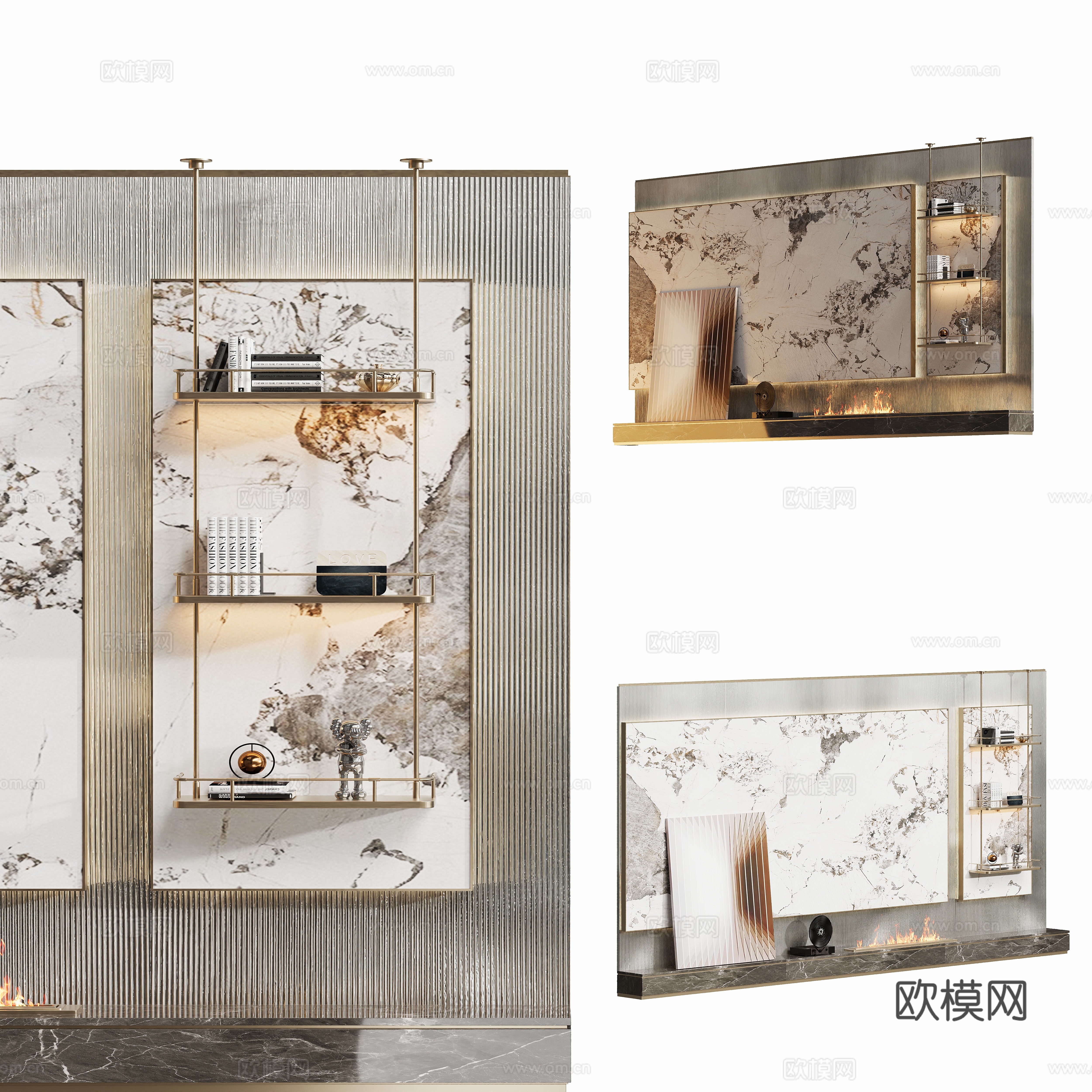 Modern stone TV wall model 3d model