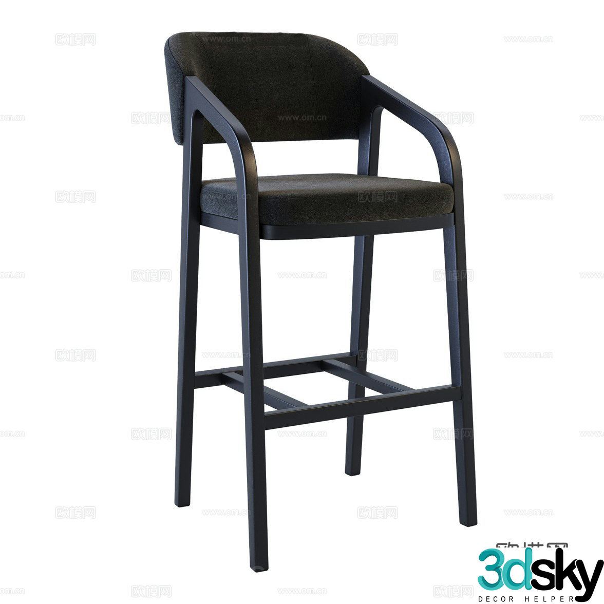 New Chinese style fabric wooden bar chair 3D model