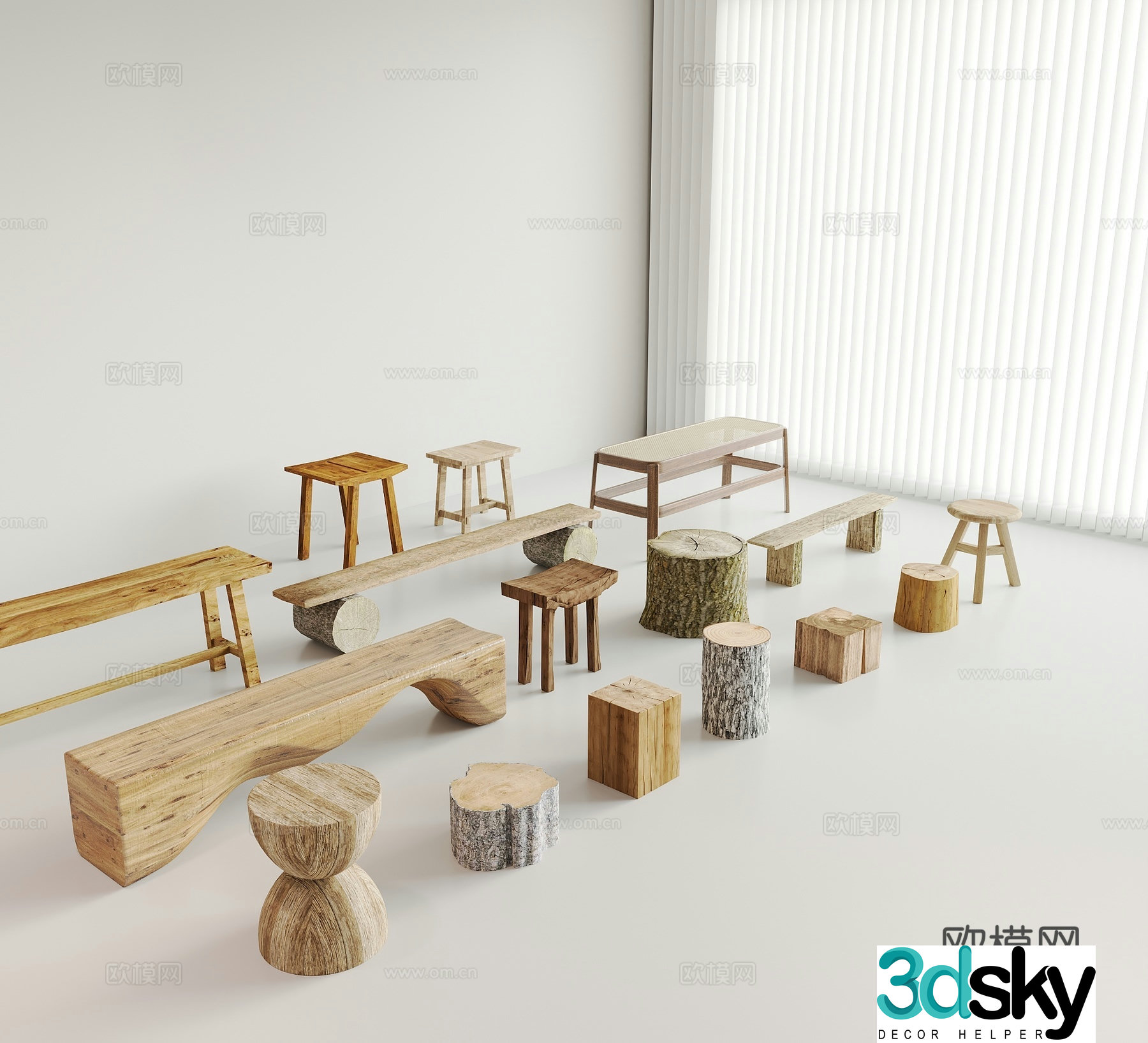 Stool Modern Stool Bench Round Stool Wooden Stool 3D Model