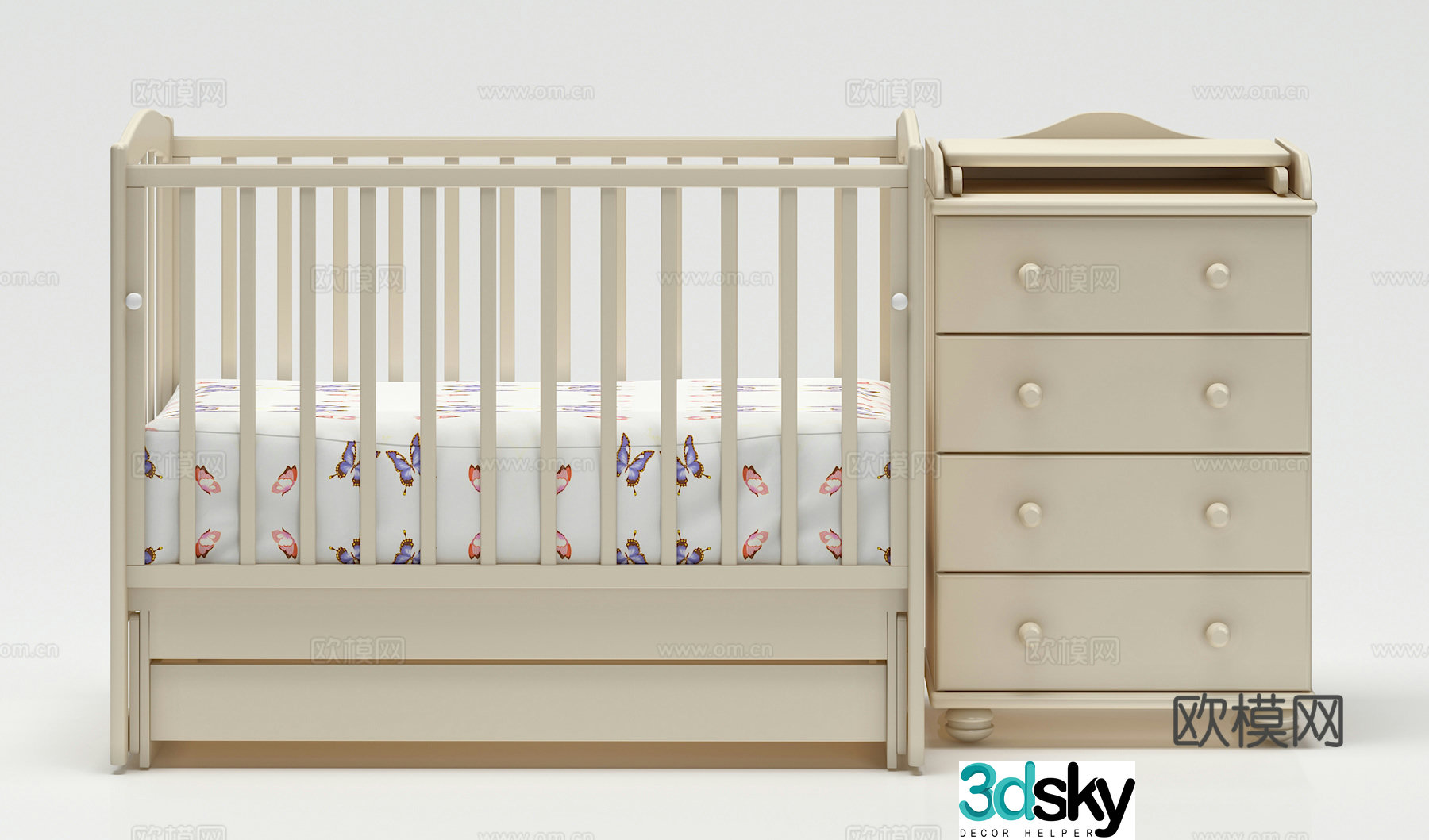 Modern log crib storage cabinet combination 3D model