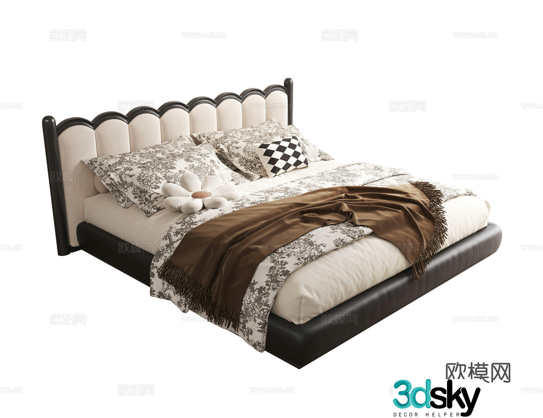 French double bed master bedroom bed 3d model