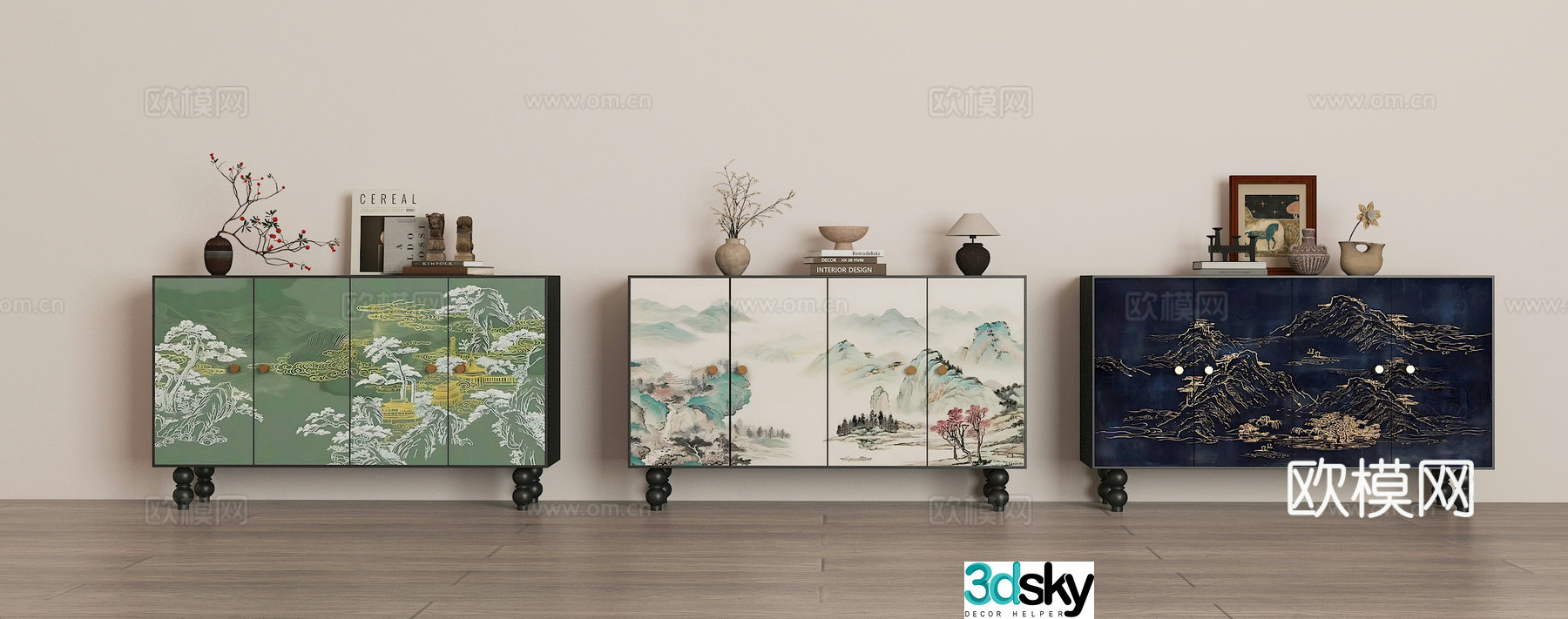 New Chinese style end view cabinet combination 3D model