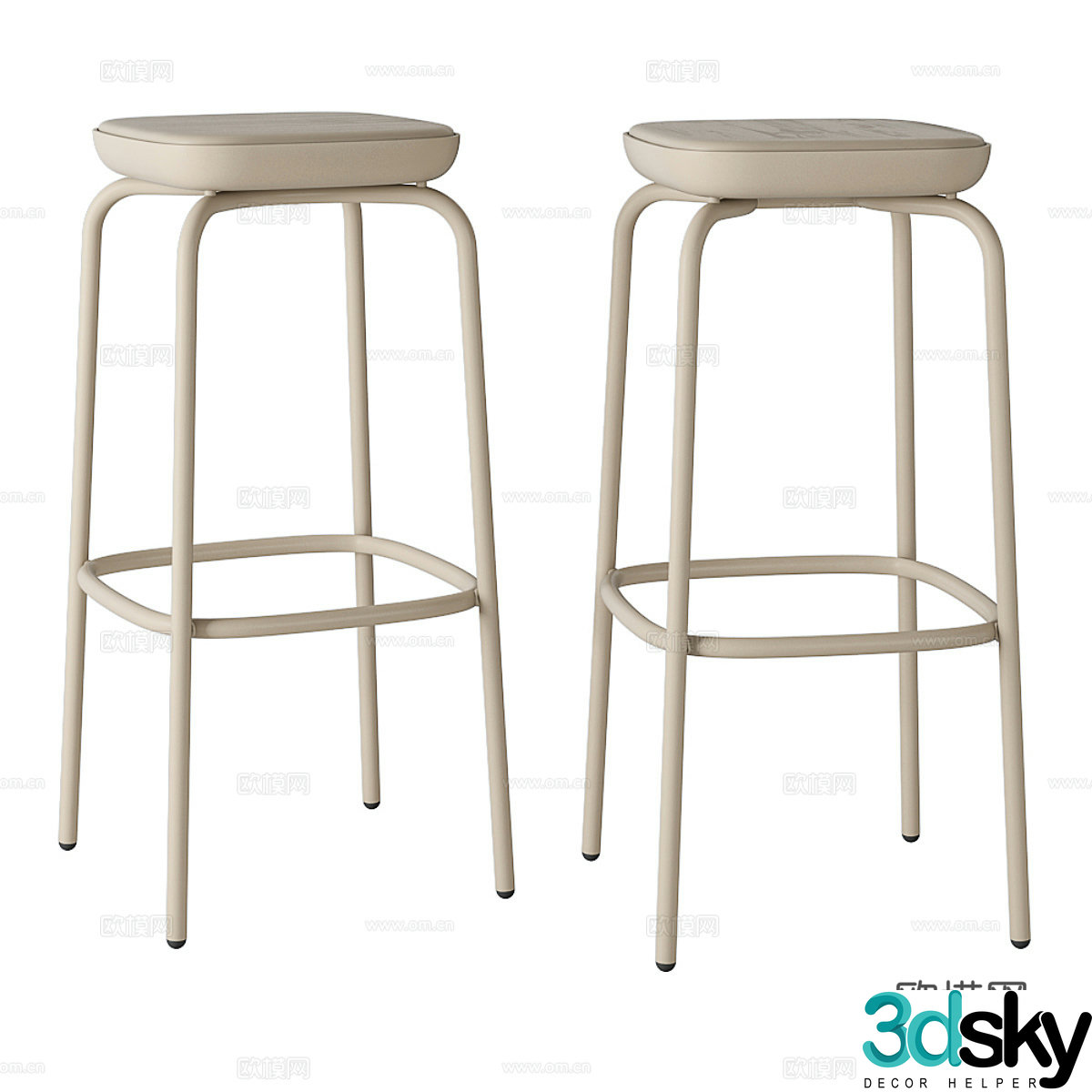 Modern cream style stainless steel bar chair 3d model