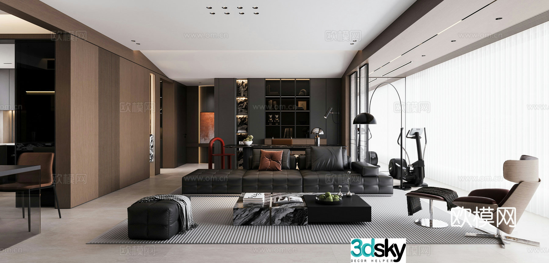 Italian light luxury living restaurant 3D model