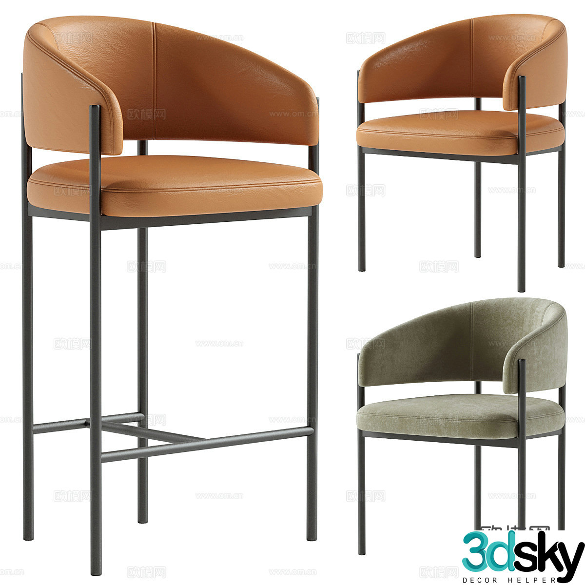 Modern Italian fabric leather bar chair 3D model
