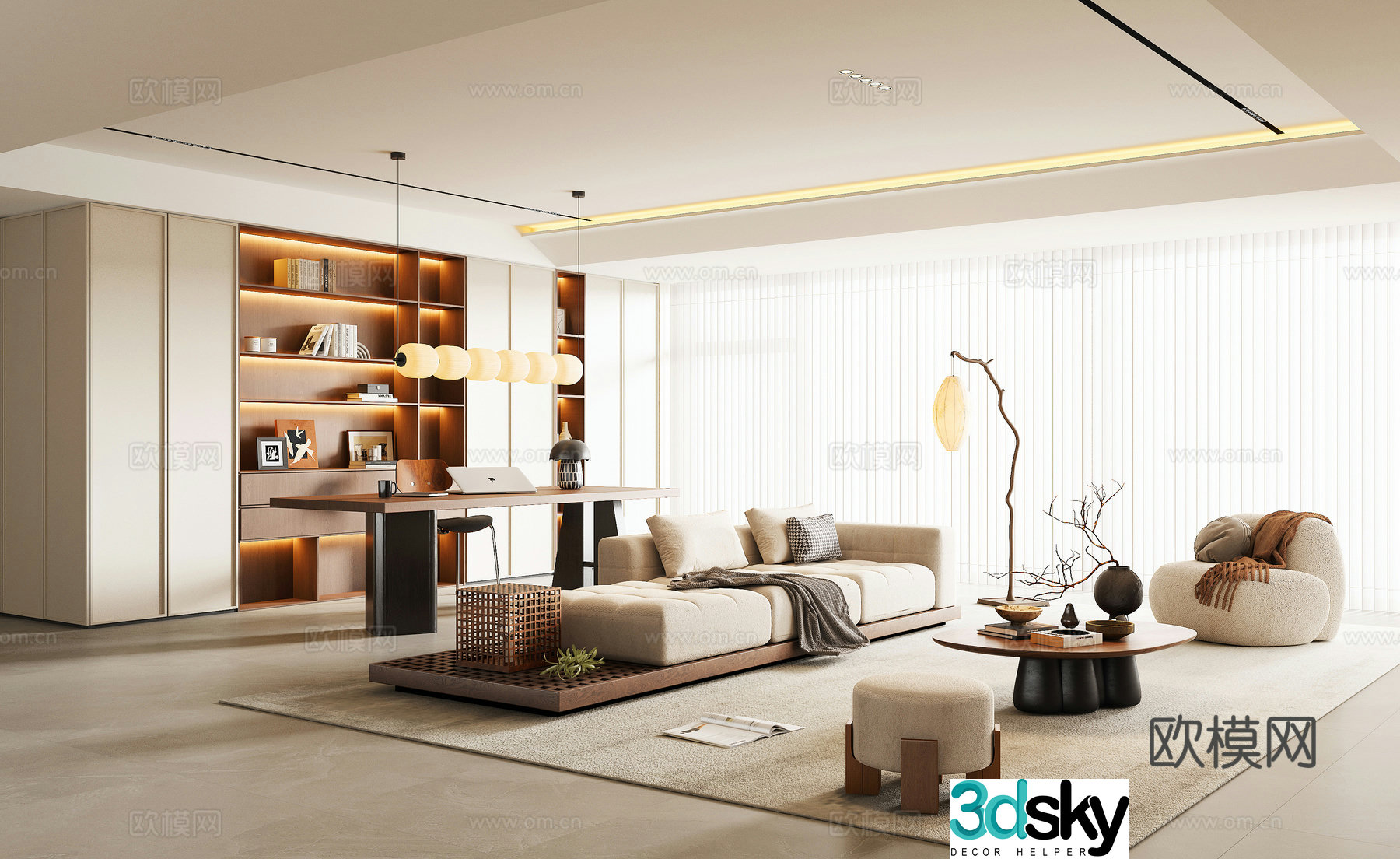 Modern medieval style living room 3d model