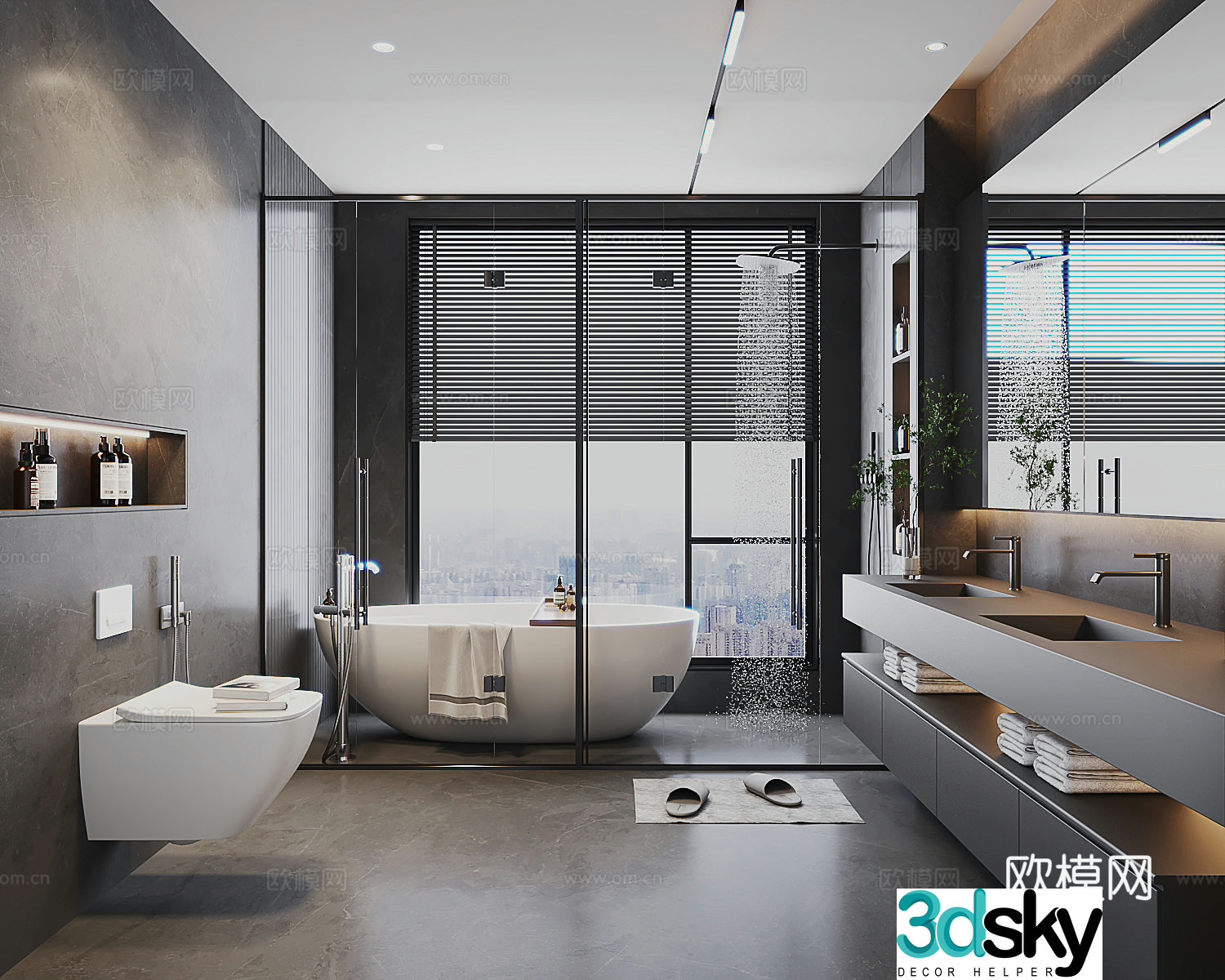 Modern high-end minimalist style bathroom 3D model
