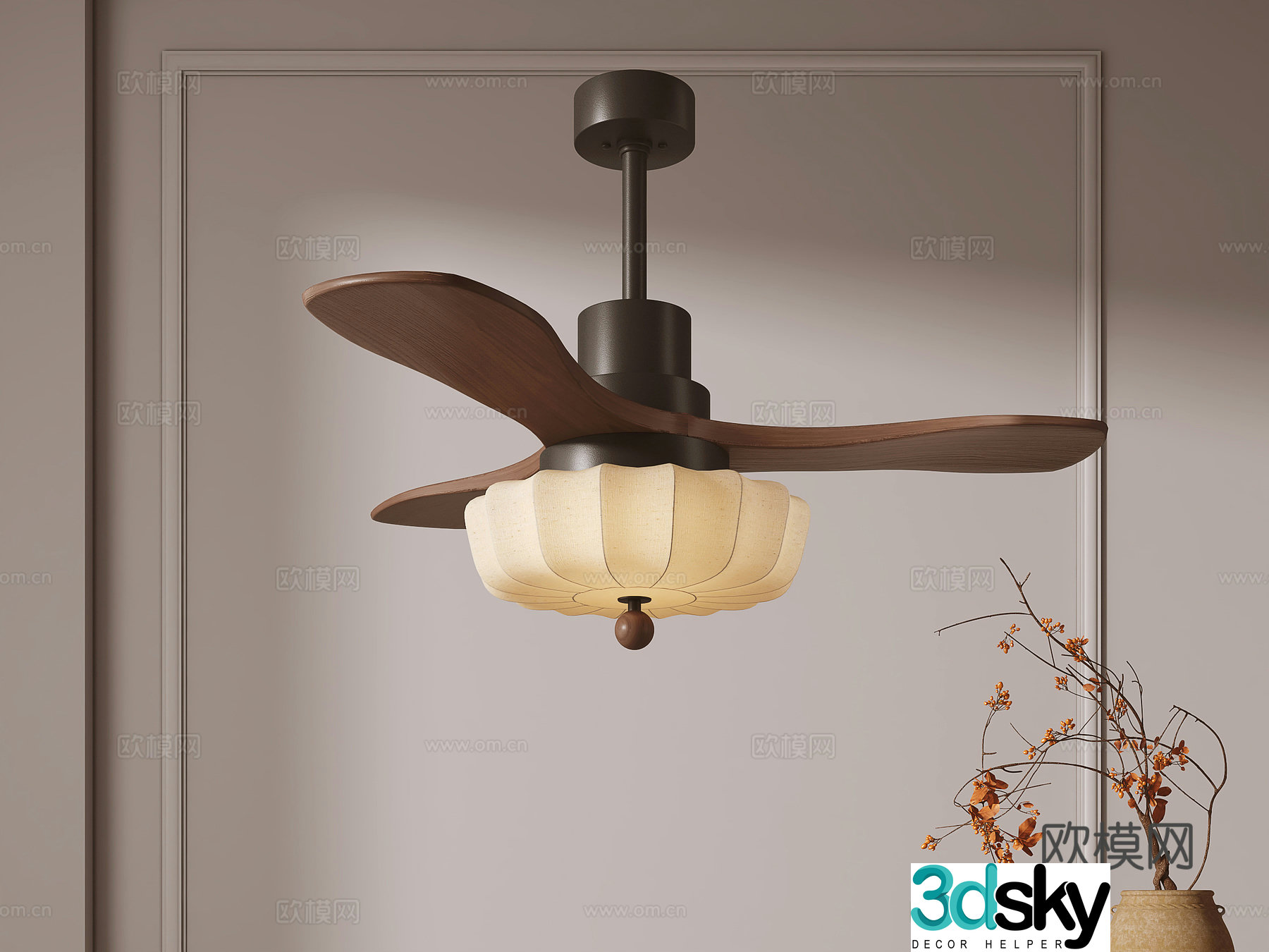 Middle style ceiling fan light fan light 3d model
