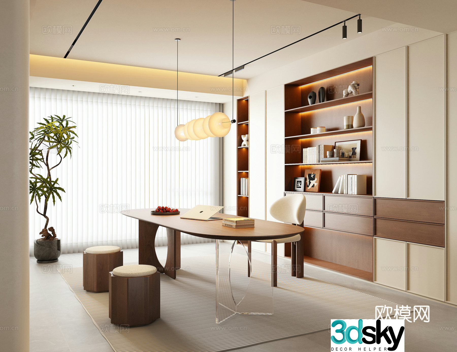 Modern medieval style study room 3D model