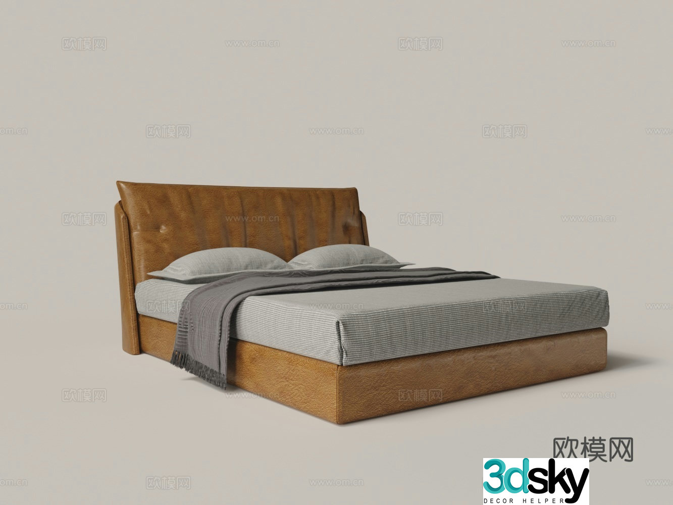 Modern leather double bed 3d model