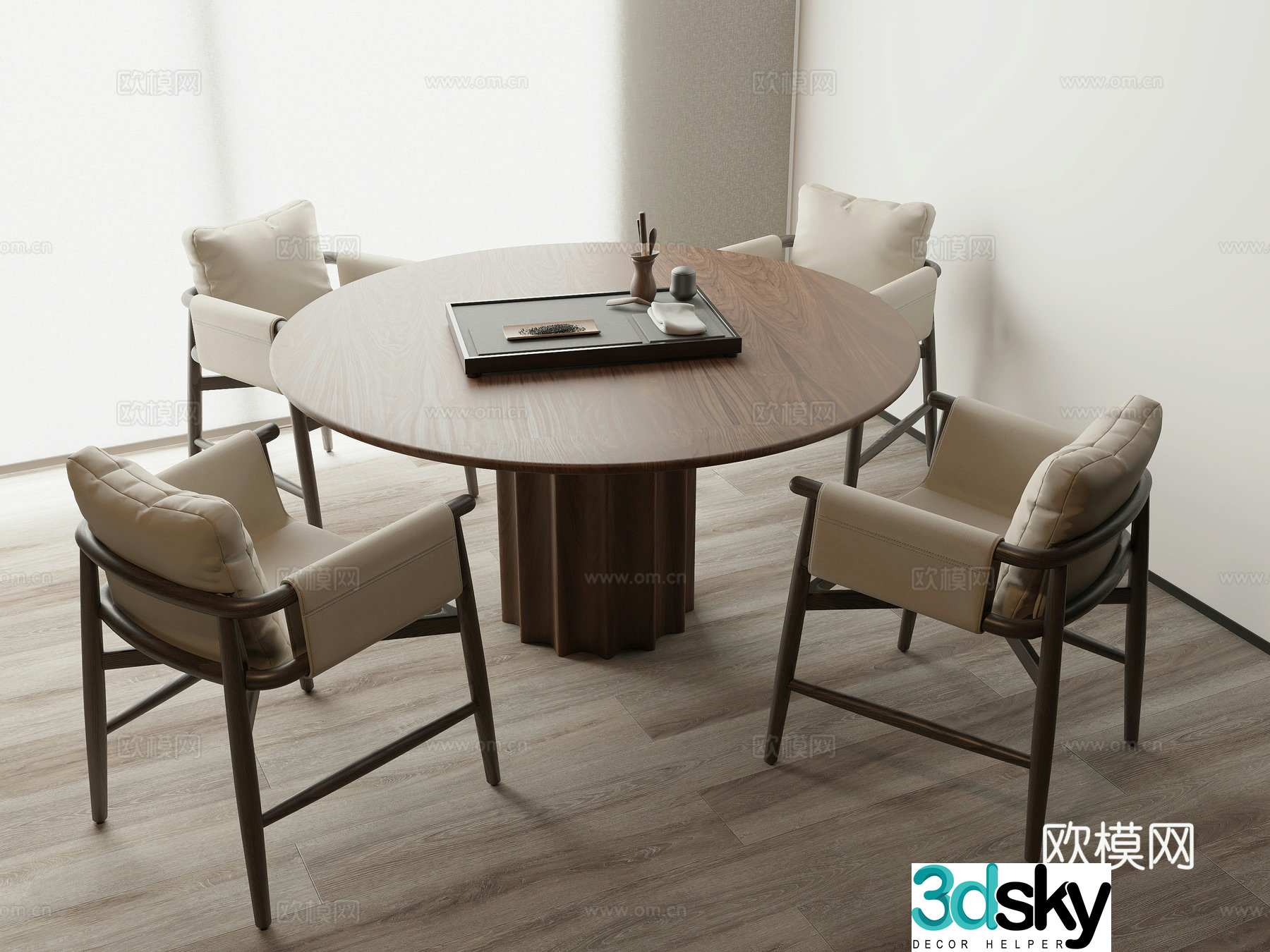 Middle style negotiation table and chairs leisure table and chairs accessories ornaments 3D model
