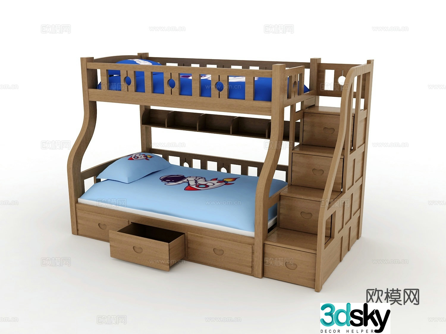 Modern high and low bed up and down bed bunk bed mother and child bed solid wood bed children’s bed small apartment bed 3D model