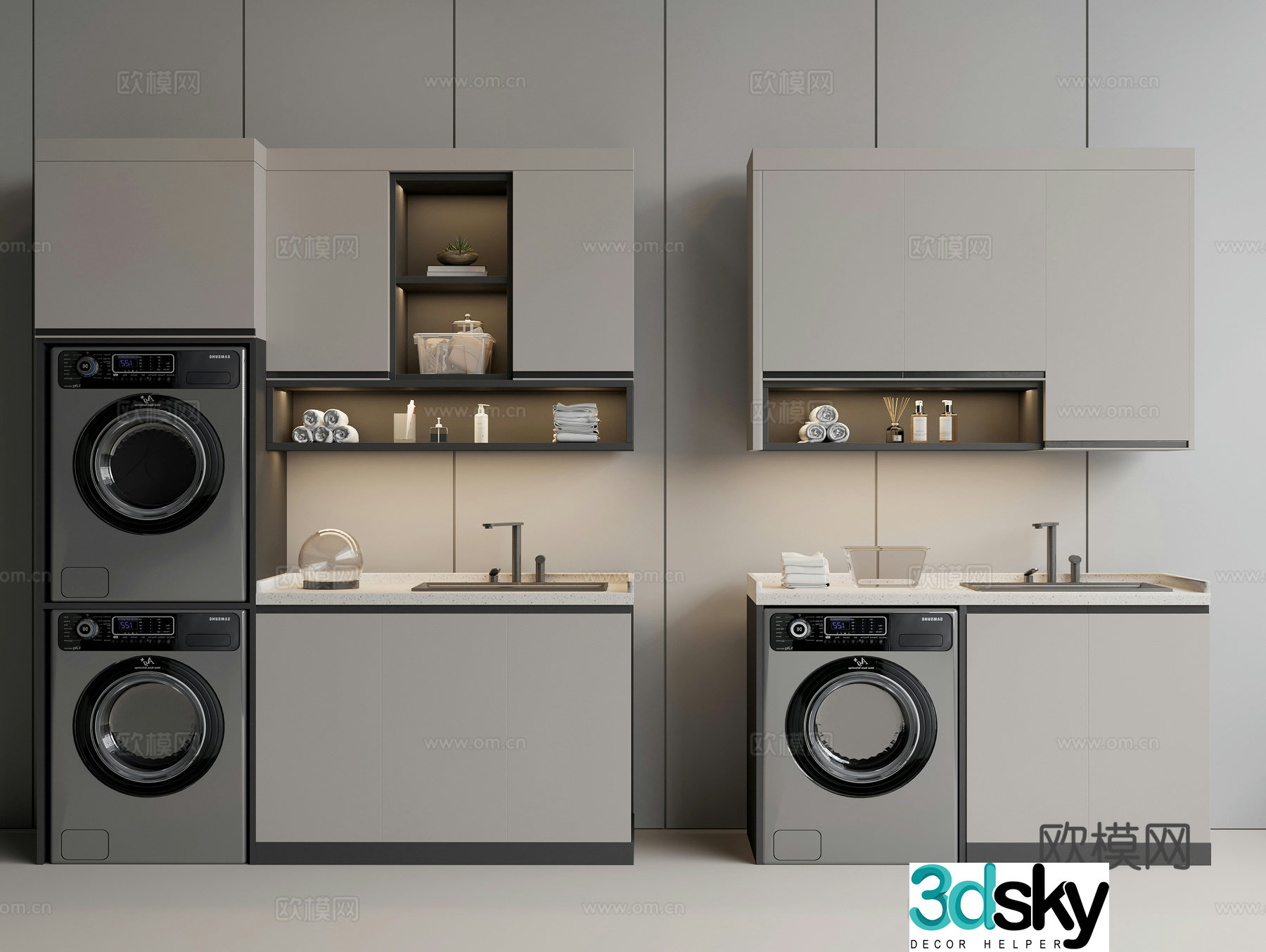 Washing machine combination cabinet Balcony washing machine combination cabinet Washing basin Faucet Drum washing machine 3D model