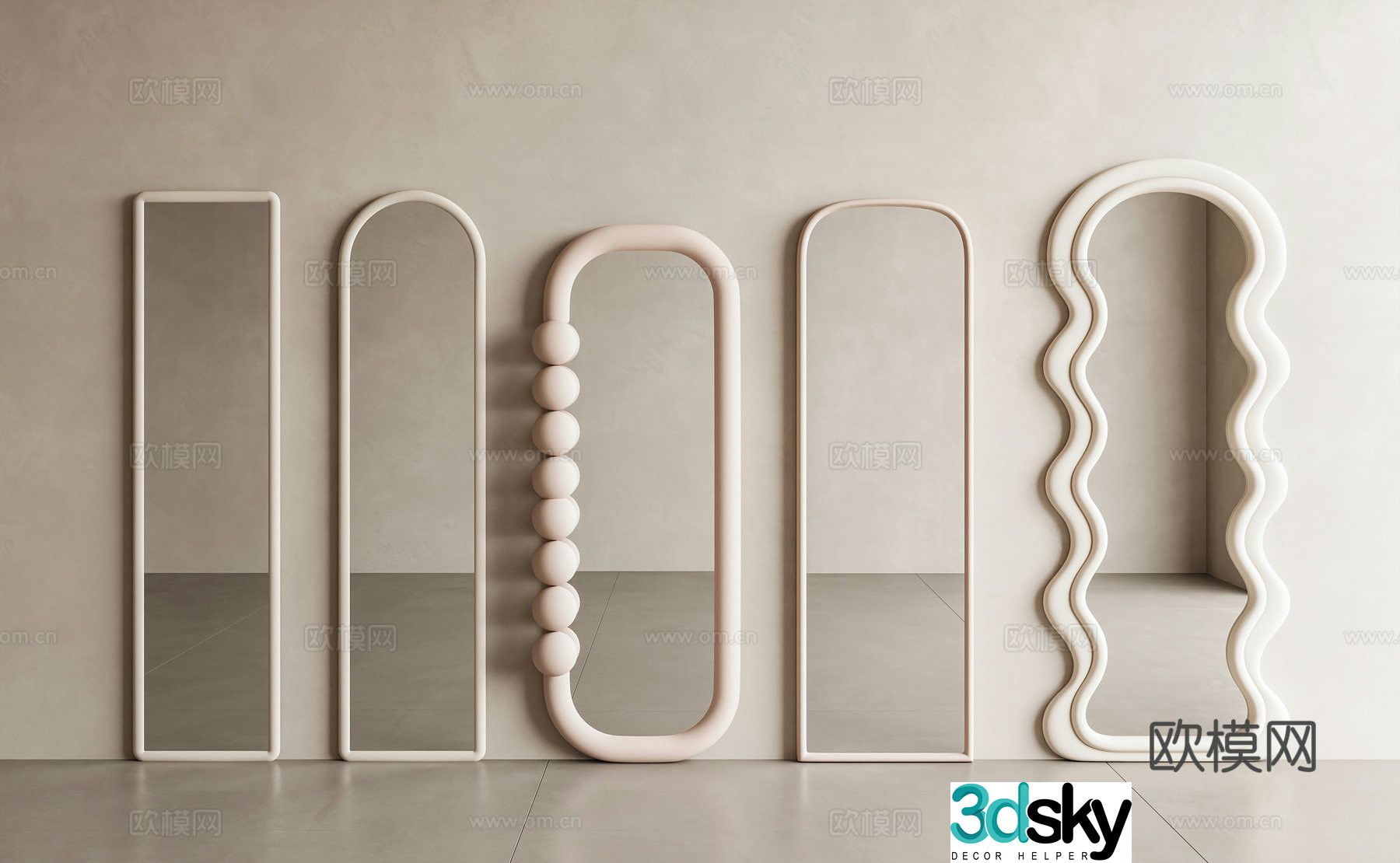 Modern cream mirror Floor-standing mirror Special shape mirror Decorative mirror Dressing mirror Makeup mirror Fitting 3D model