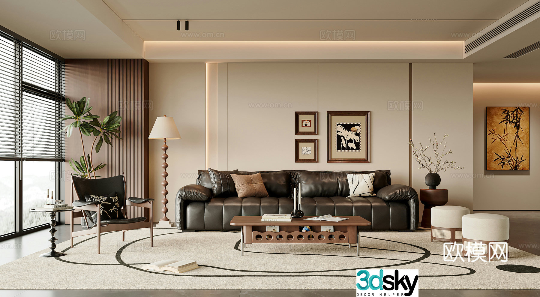 Modern medieval style living room sofa and coffee table combination medieval style coffee table leisure chair pier hanging painting 3D model