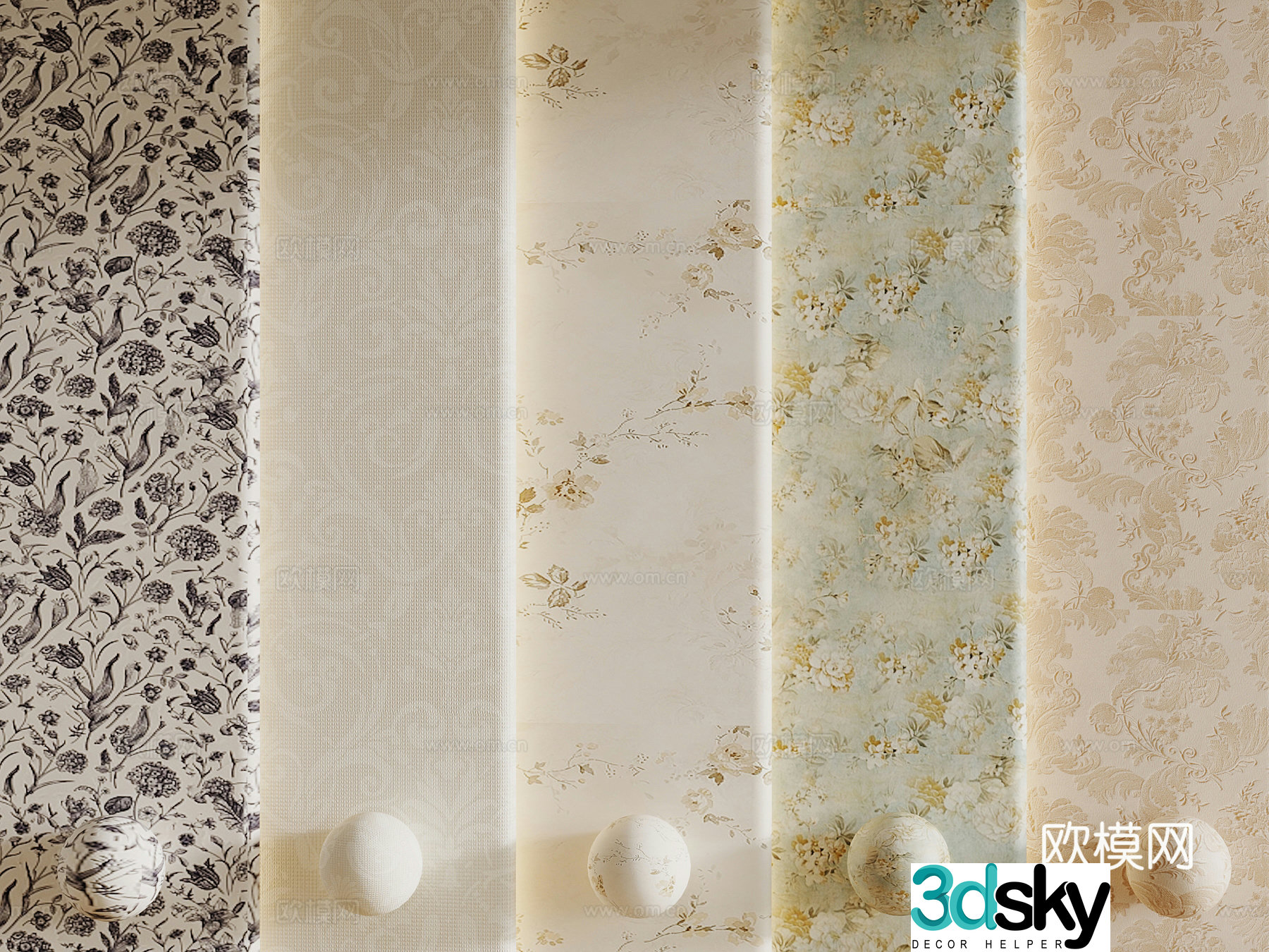 French cloth pattern wall panel pattern wall panel background wall 3d model