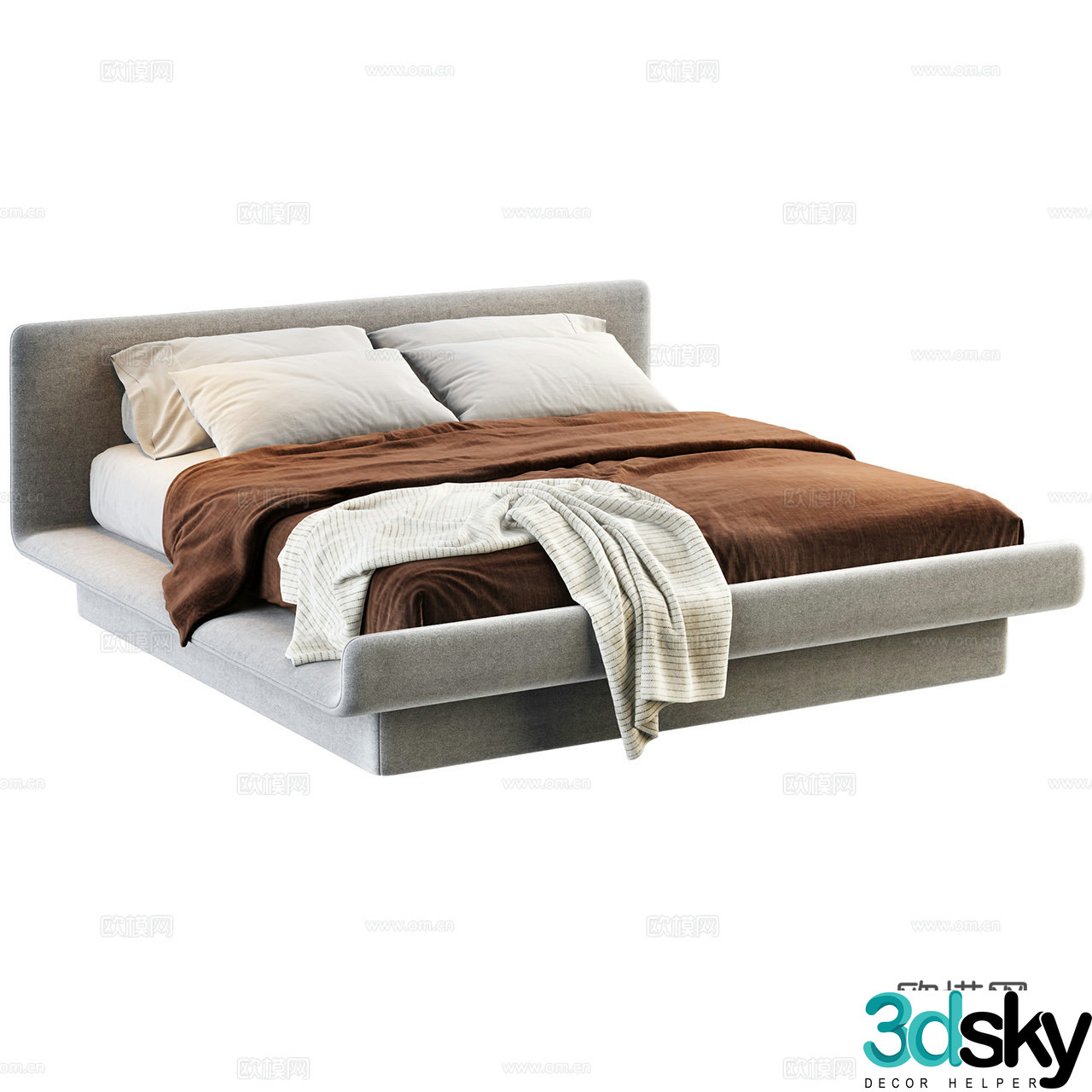 Gallotti Modern minimalist bed Fabric double bed Wasabi wind bed Italian bed 3D model