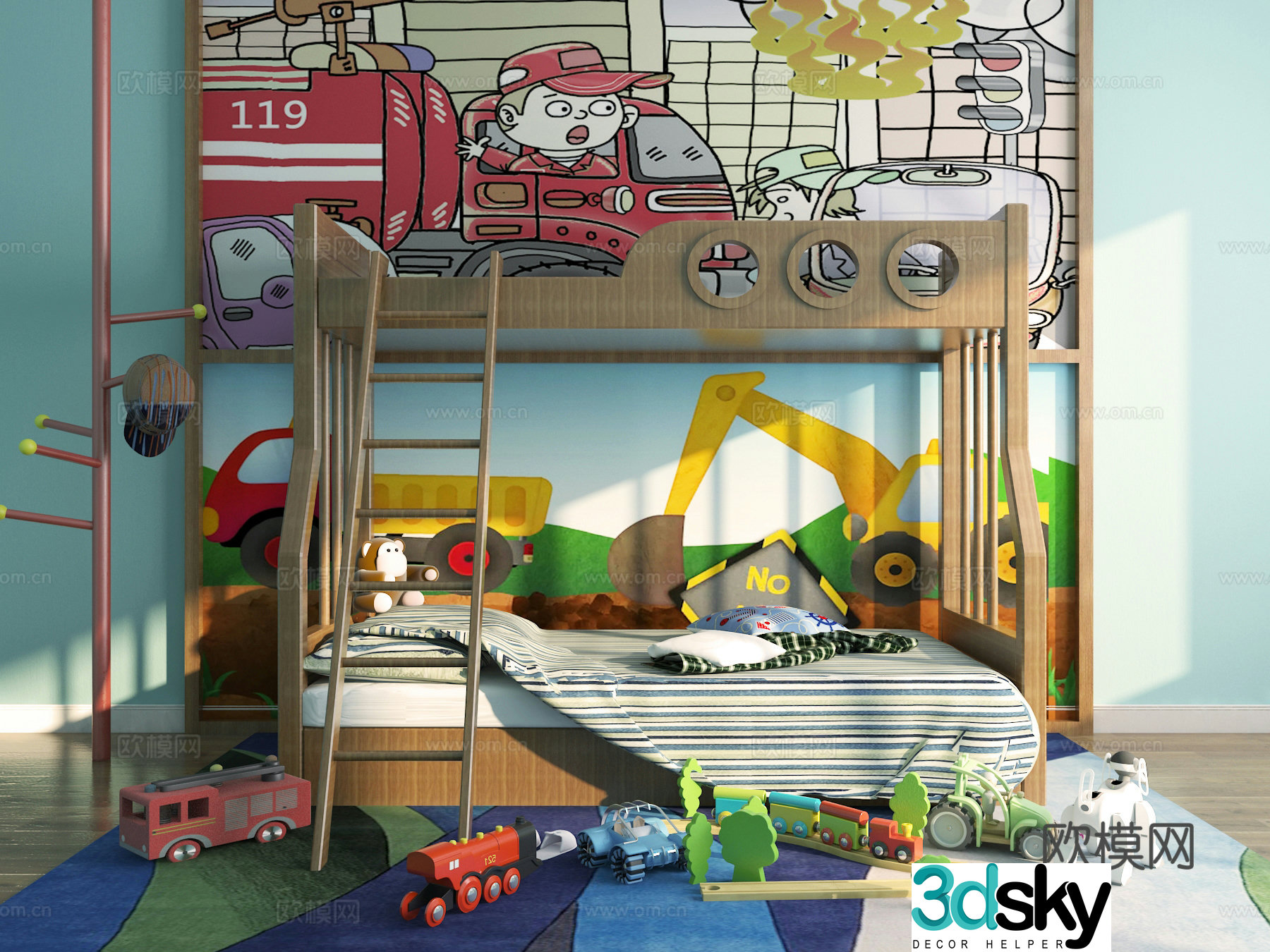 Modern toys bed children’s wooden bed shelf bed bunk bed 3d model