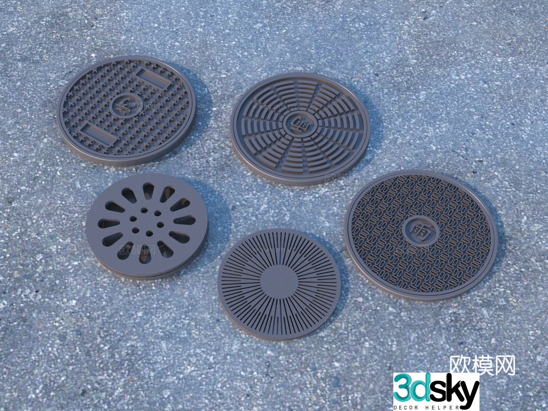Manhole cover Sewer drain outlet Sewage outlet Outdoor sketch 3D model