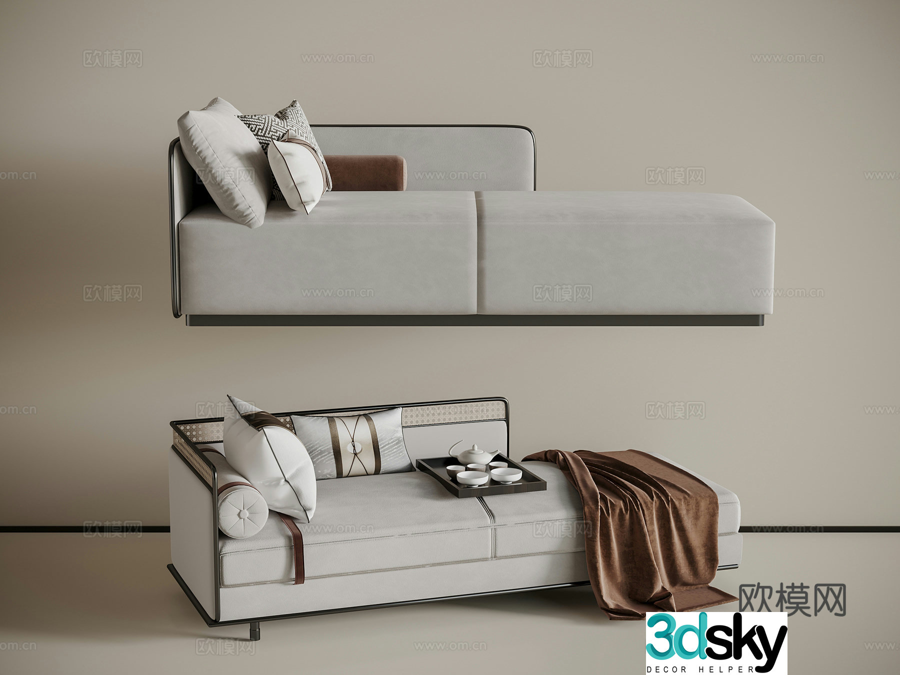 New Chinese style bed tail collapse combination pillow 3D model