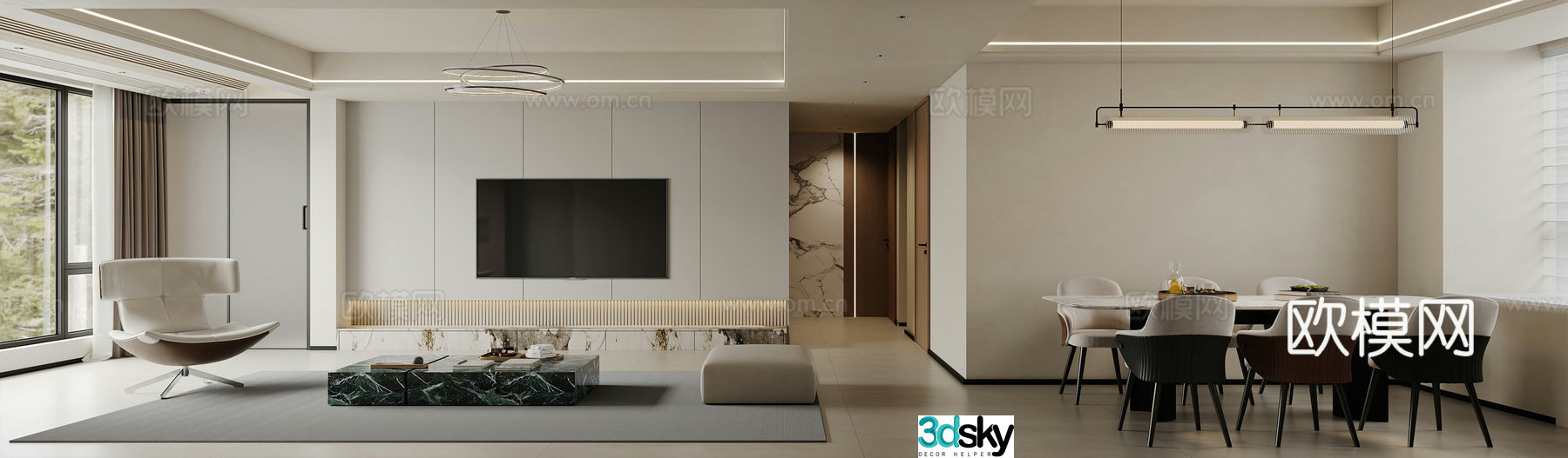 Modern minimalist living restaurant 3d model