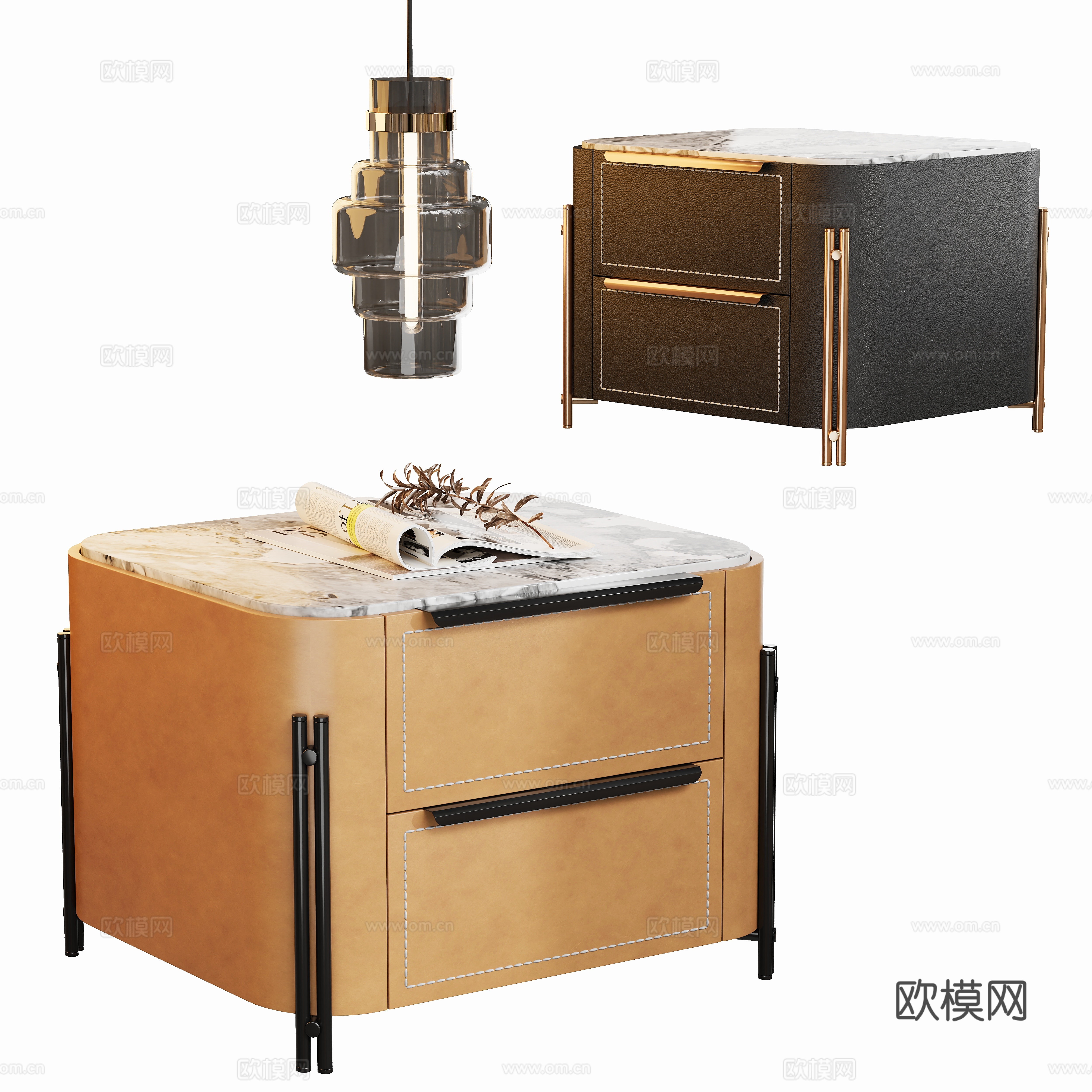Modern leather bedside table 3d model