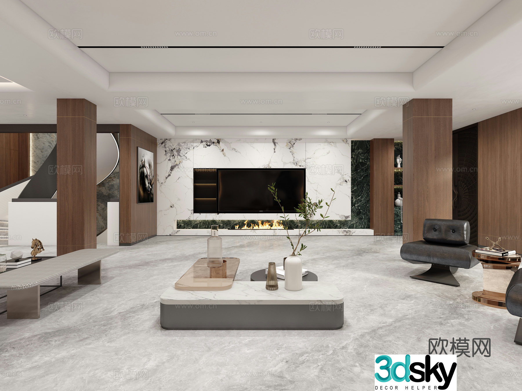 Modern Italian living room film and television wall sofa background wall 3d model