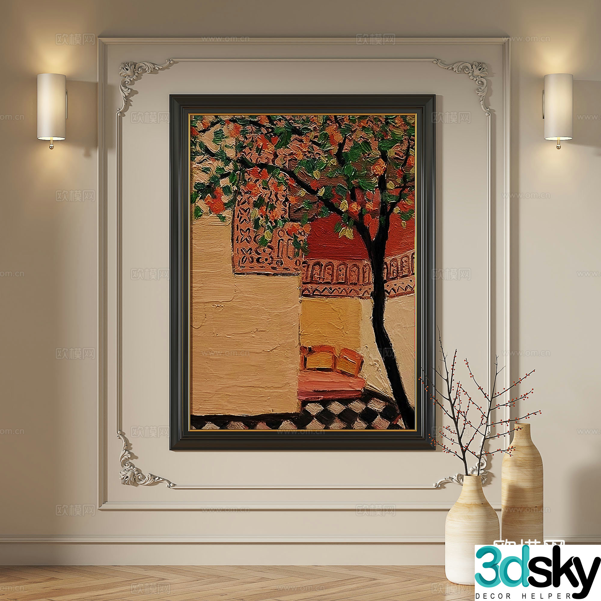 French modern retro medieval light luxury European classical simple abstract decorative painting 3d model