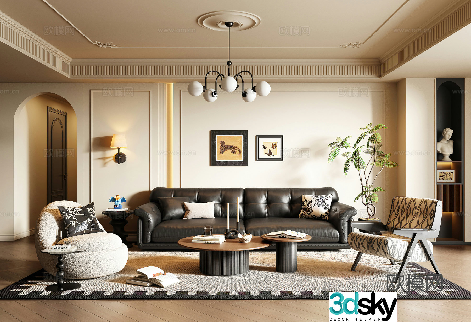 French retro style living room 3d model
