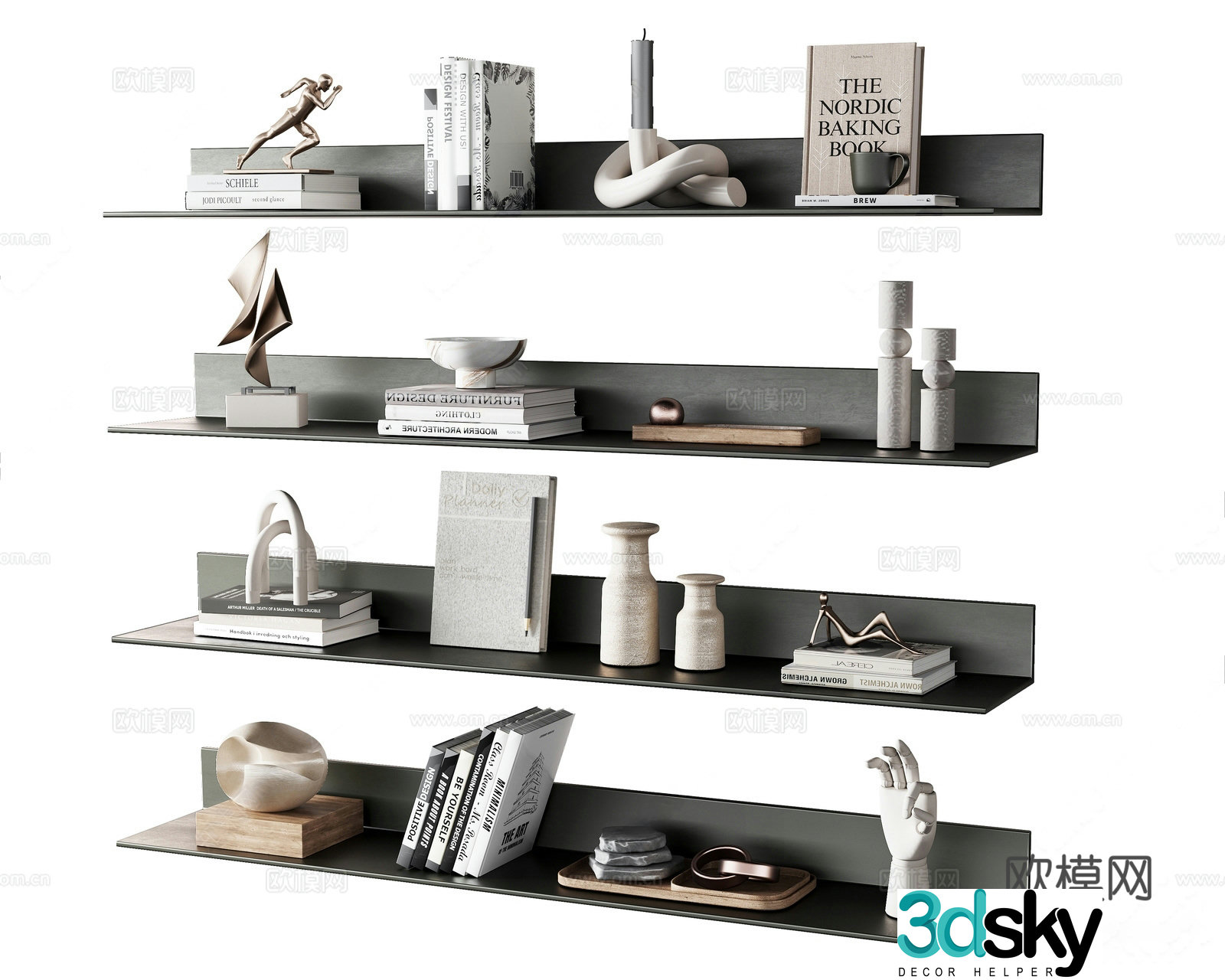 Modern Italian ornament combination decorations books furnishings sculpture candle 3d model
