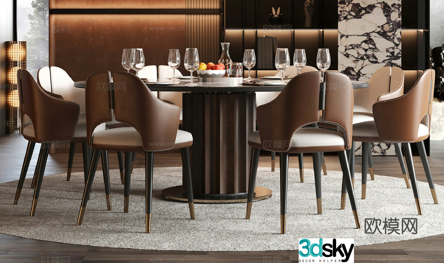 Minotti Italian dining table and chair 3d model