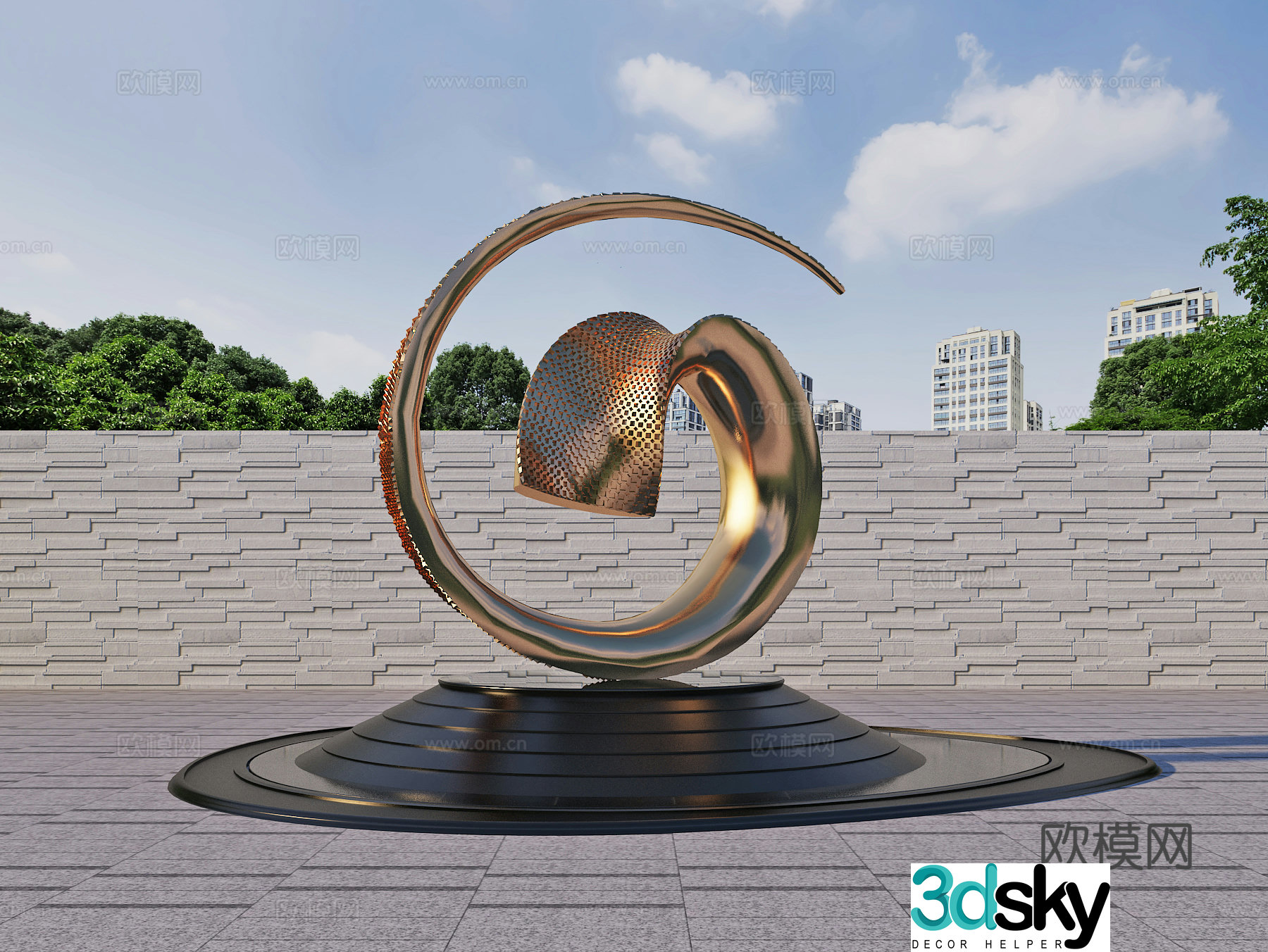 Square installation sculpture Landscape art sketch 3d model